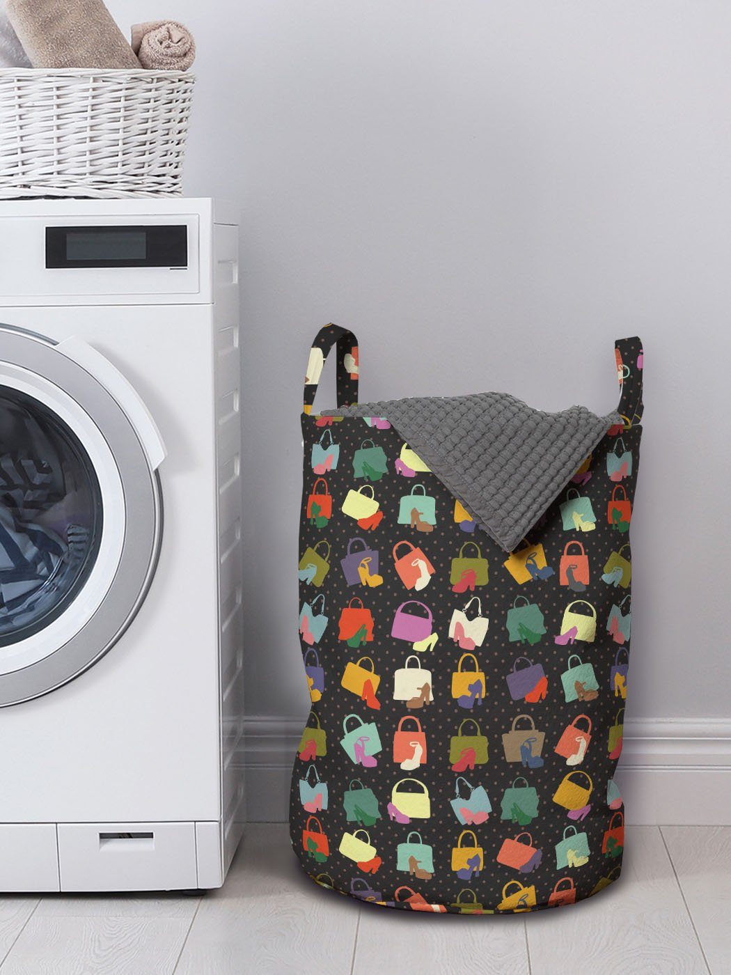 Abakuhaus Wäschesäckchen Wäschekorb Taschen Retro für Mode mit Waschsalons, Griffen Kordelzugverschluss und Frauen-Schuhe