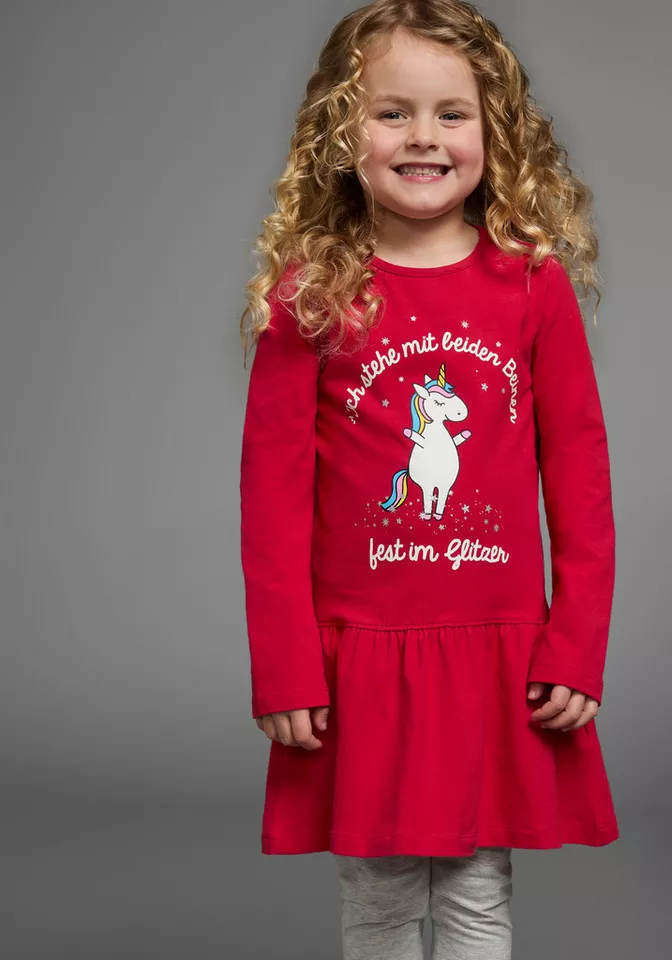 KIDSWORLD Jerseykleid Einhorn festliche Anlässe, kniefreie Länge, aus Baumwollmischung