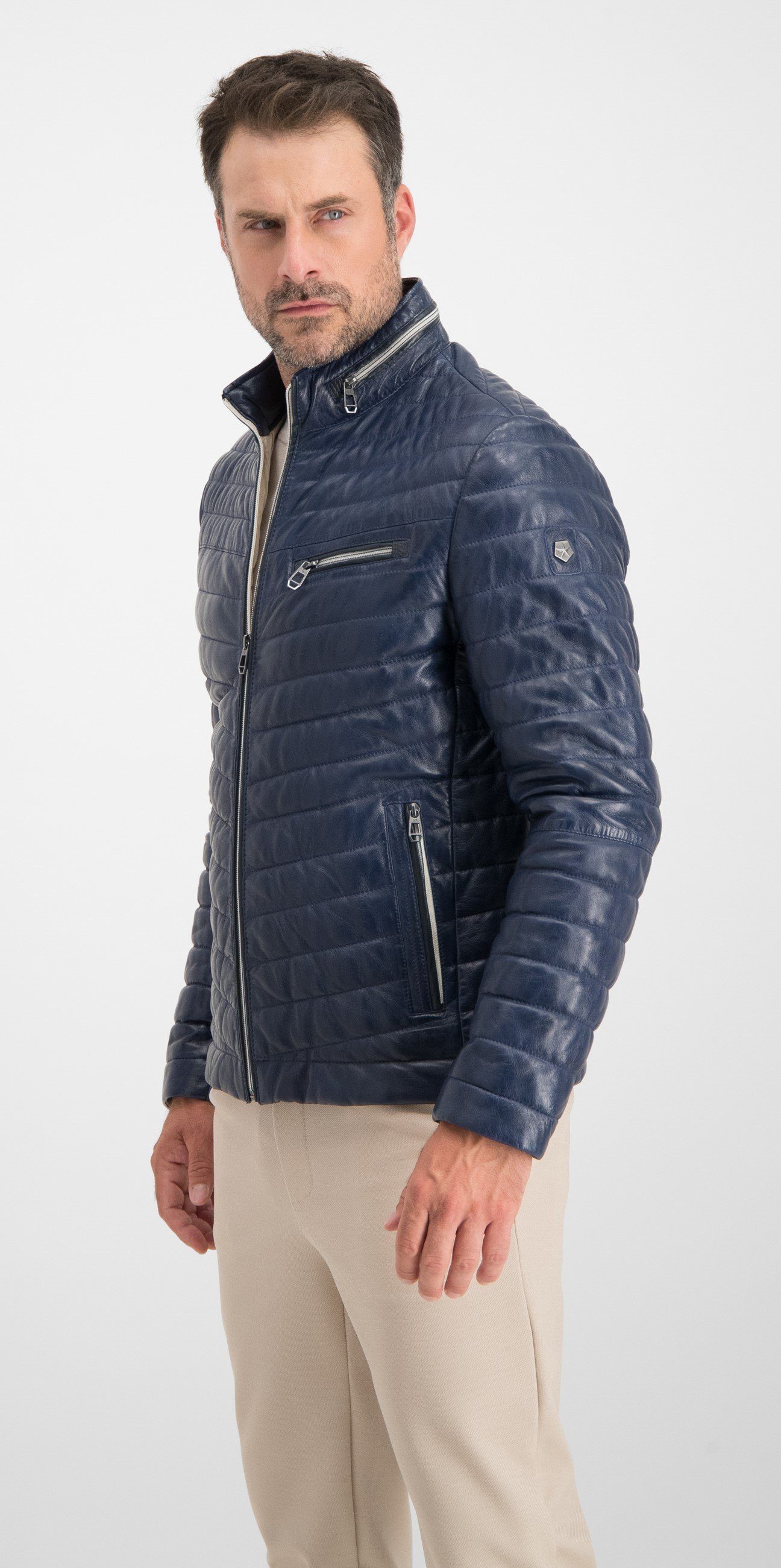 Milestone Lederjacke Damiano Steppjacke aus Lammleder Blau | Übergangsjacken