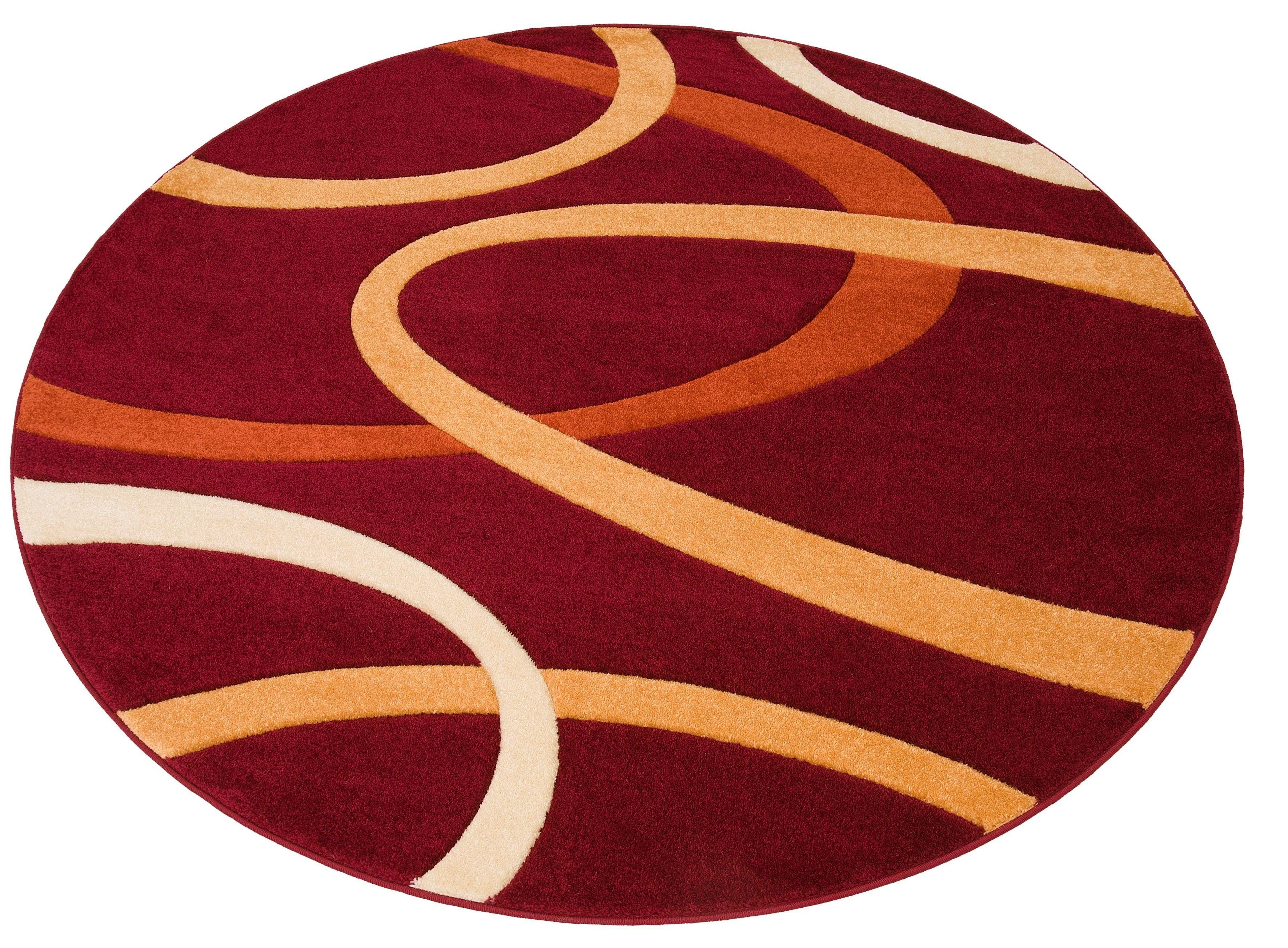 Teppich Bill, my home, rund, Höhe: 10 mm, mit handgearbeitetem Konturenschnitt, Kurzflor, elegant, 3D-Design rot