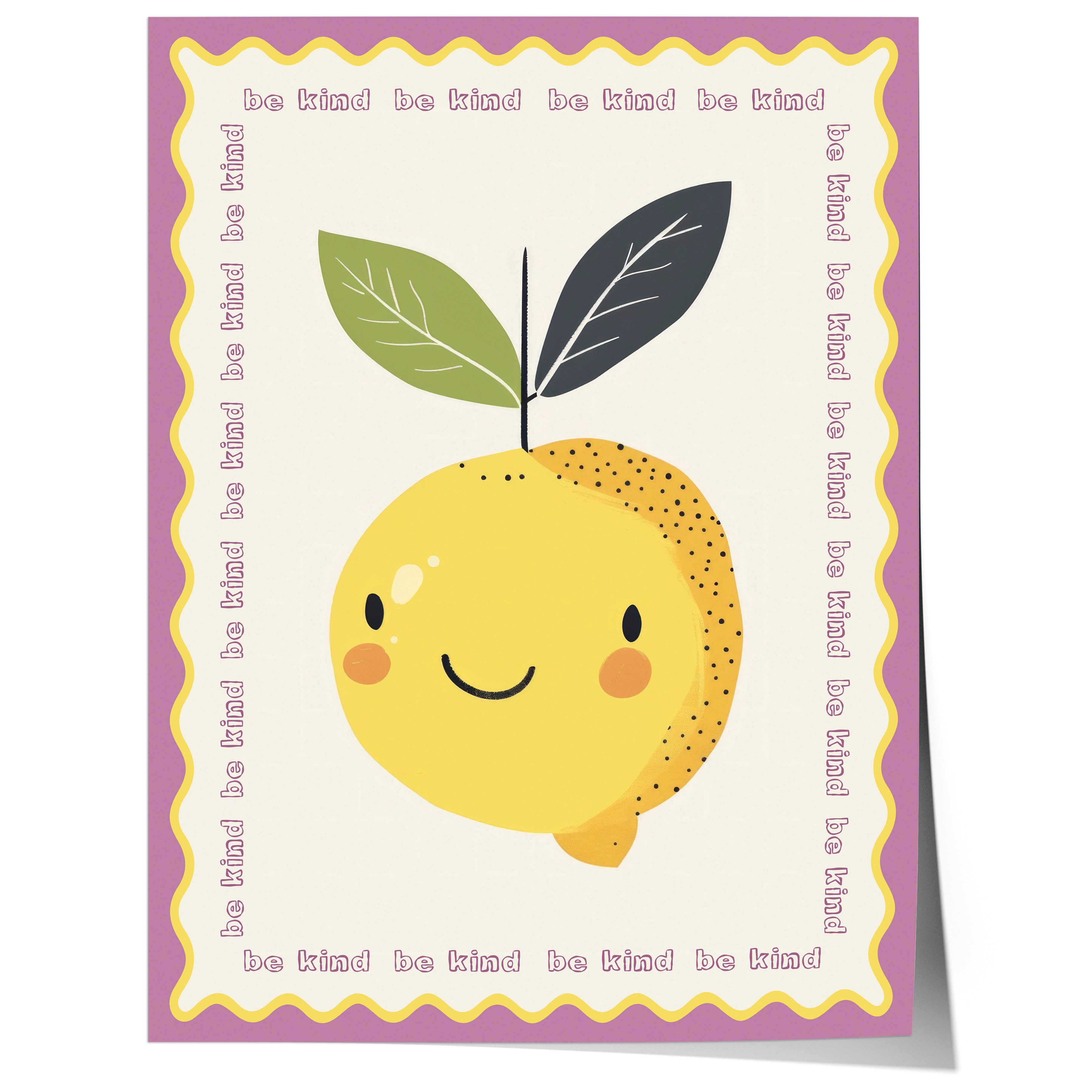 JUSTGOODMOOD Poster Premium ® Zitrone · Be Kind Spruch Fruchtige Wanddeko Kinderzimmer, (1 St), verschiedene Größen wählbar