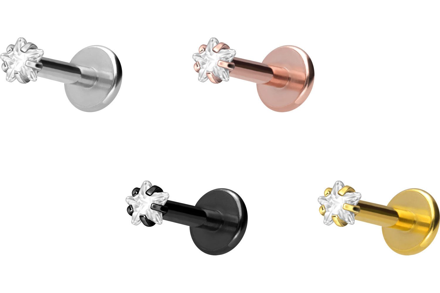PIERCINGLINE Piercing-Set Titan Labret mit Innengewinde EINGEFASSTER KRISTALLSTERN (Labrets, 1-tlg)