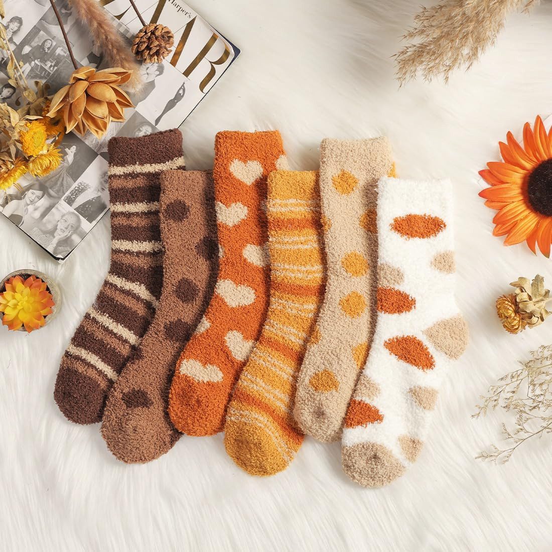 FOUORTUNATE-BEE Thermosocken 6 Paar Damen Kuschelsocken, warm, weich, Herbst und Winter, 36–42 Flauschige Damen-Wintersocken, 6 Paar, als Schlafsocken und Gesch – Bild 3 von 5