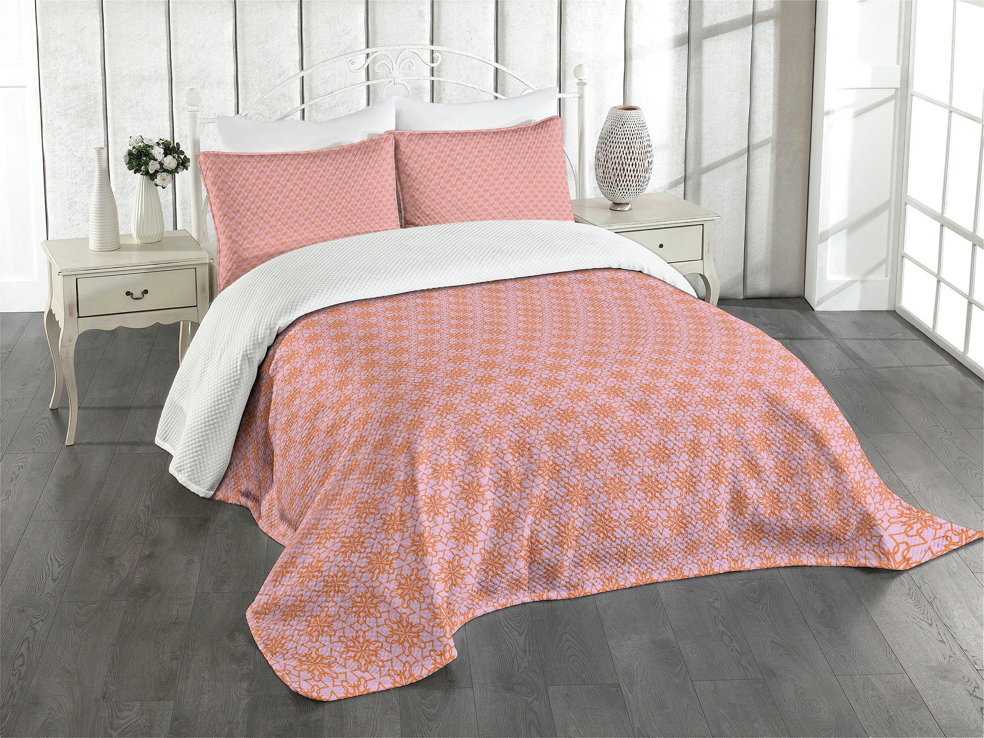 Abakuhaus Tagesdecke Set mit Kissenbezügen Waschbar, Art Deco Bicolor Oriental Pattern