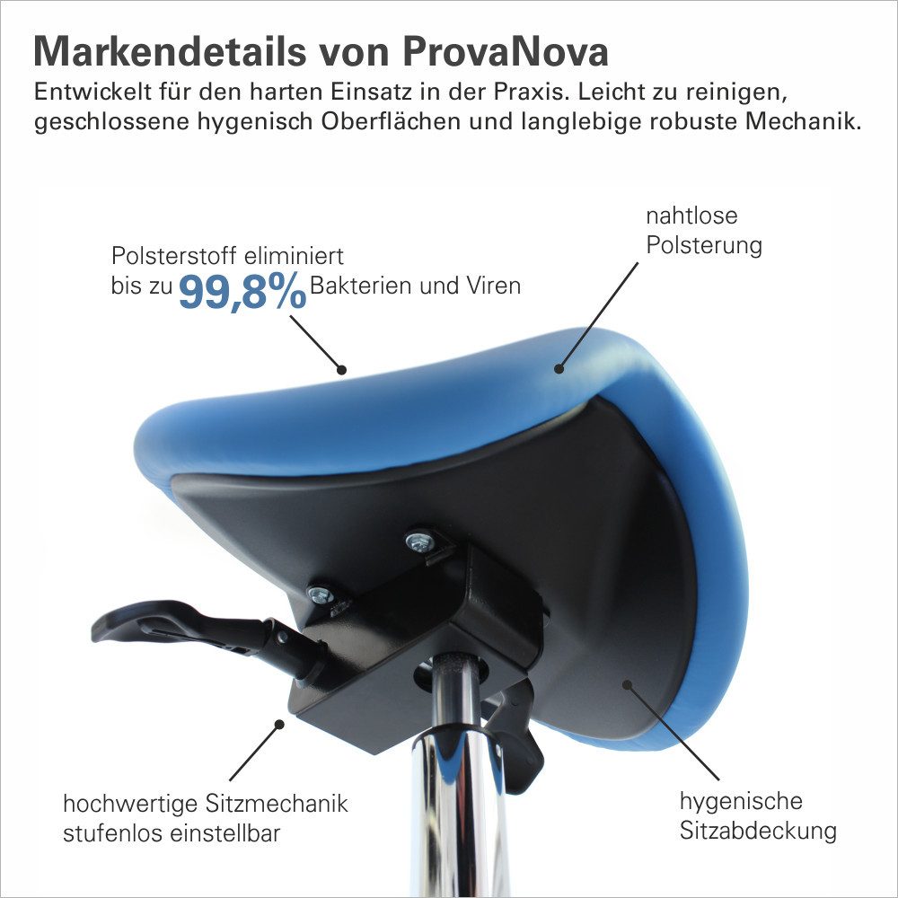 Prova Nova Arbeitshocker Sattelhocker docy® dent 4616, Sitzhöhe ca. 55 - 75 cm