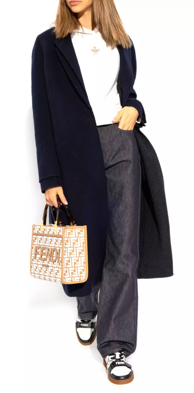 FENDI Langmantel Double Face Pure Cashmere Jacke Mantel Reverskragen/Ärmel mit doppeltem Rand, gefüttert, Reverskragen