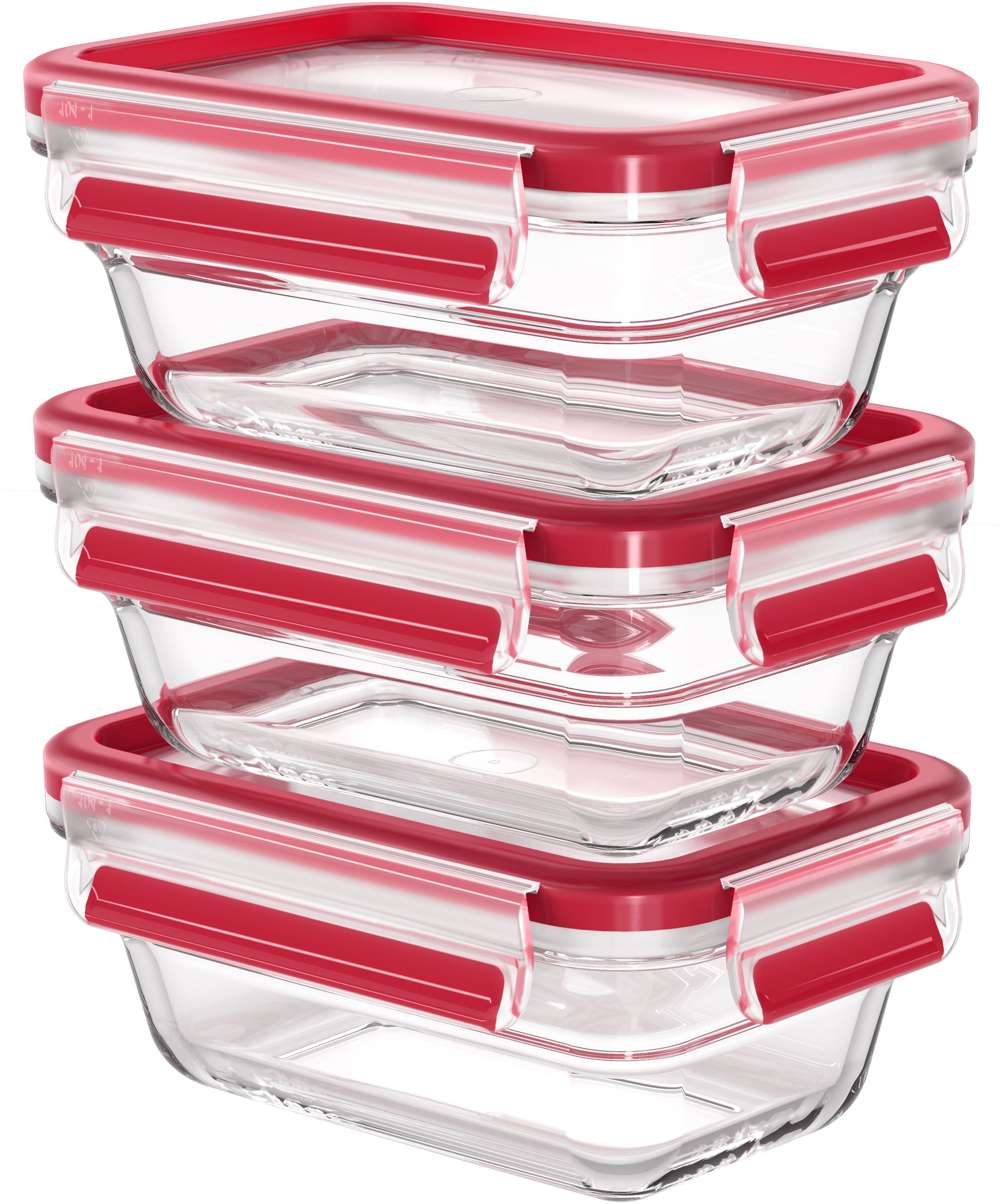 Emsa Aufbewahrungsschüssel Clip & Close Glas, Glas, Polyprophylen (PP), (Set, 3-tlg), 0,45 Liter, rechteckig, Stapelkante, backofenfest, dicht
