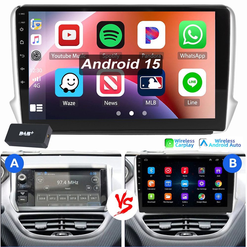 ESSGOO 10.1" Für Peugeot 208/2008 2012-2018 Autoradio Android 15 Autoradio (RDS, Digitalradio (DAB), FM, AM, Apple Carplay Android Auto NAVI SWC BT EQ)