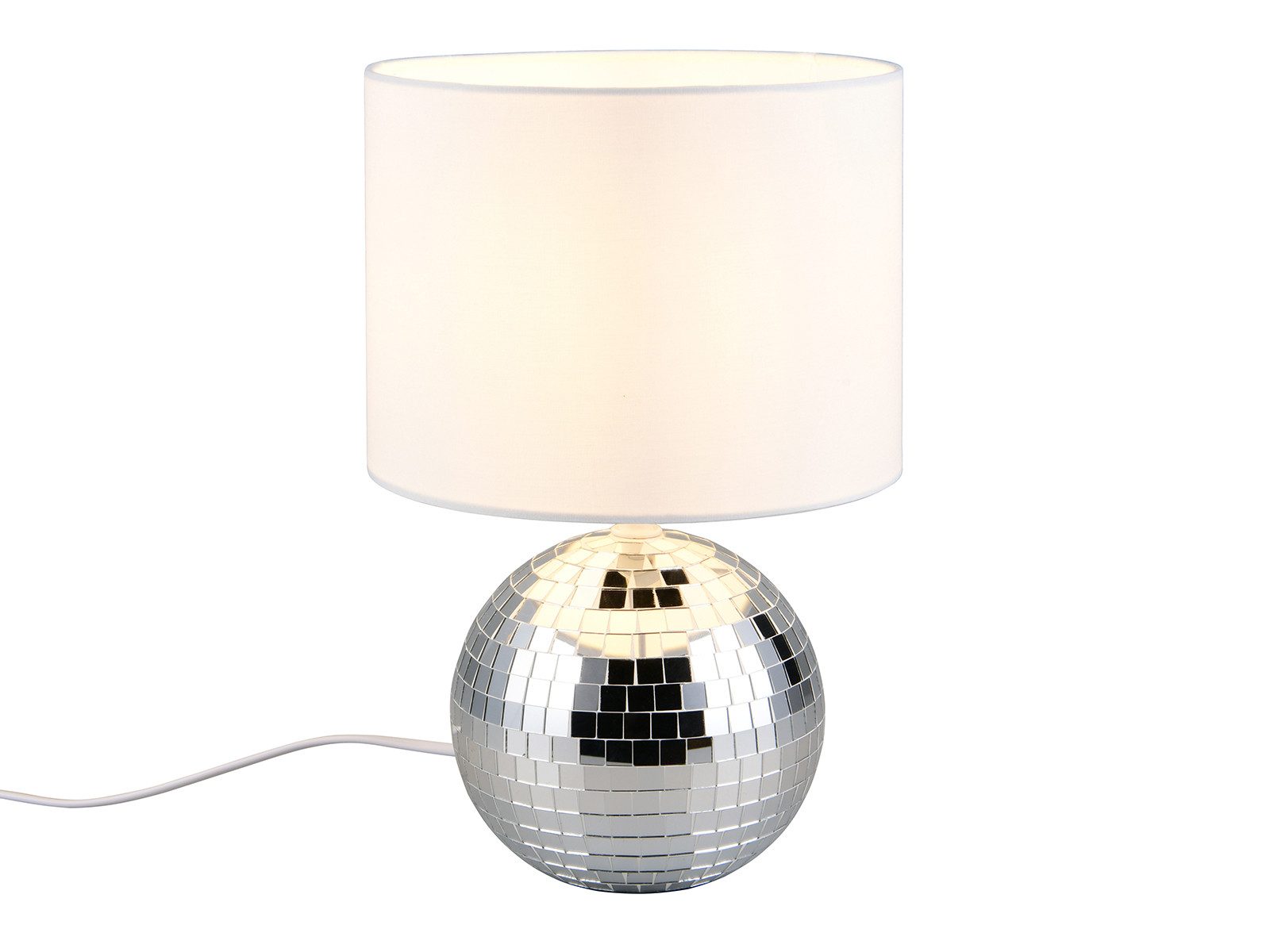 Reality Leuchten LED Tischleuchte mit Glitzer Fuß & Stoffschirm, Höhe 31cm, dimmbar, LED wechselbar, Warmweiß, coole Nacht-Tischlampe mit E14 LED