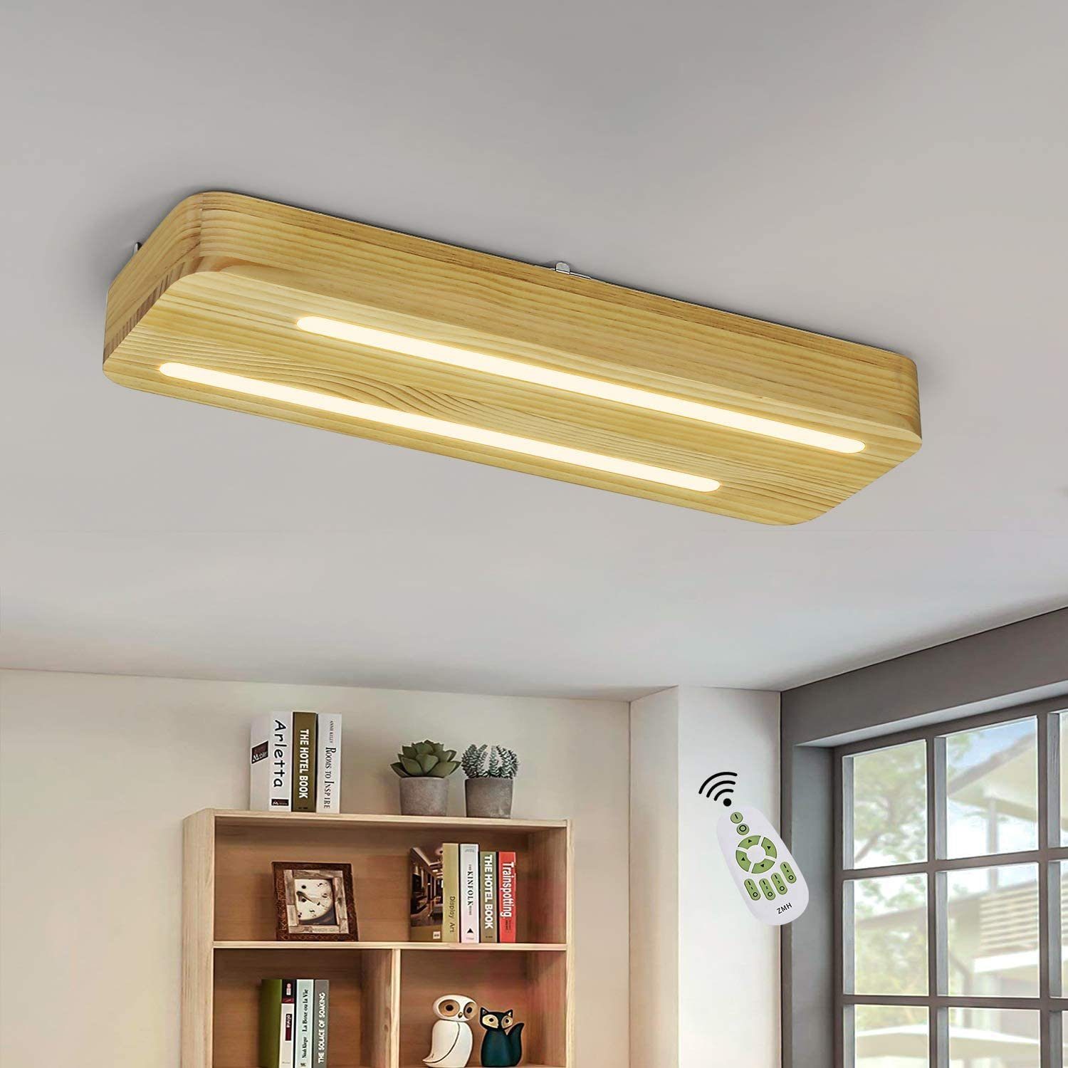 ZMH LED Deckenleuchte Holz Acryl Quadratisch Wohnzimmerlampe Flurlampe, Farbwechsel, LED fest integriert