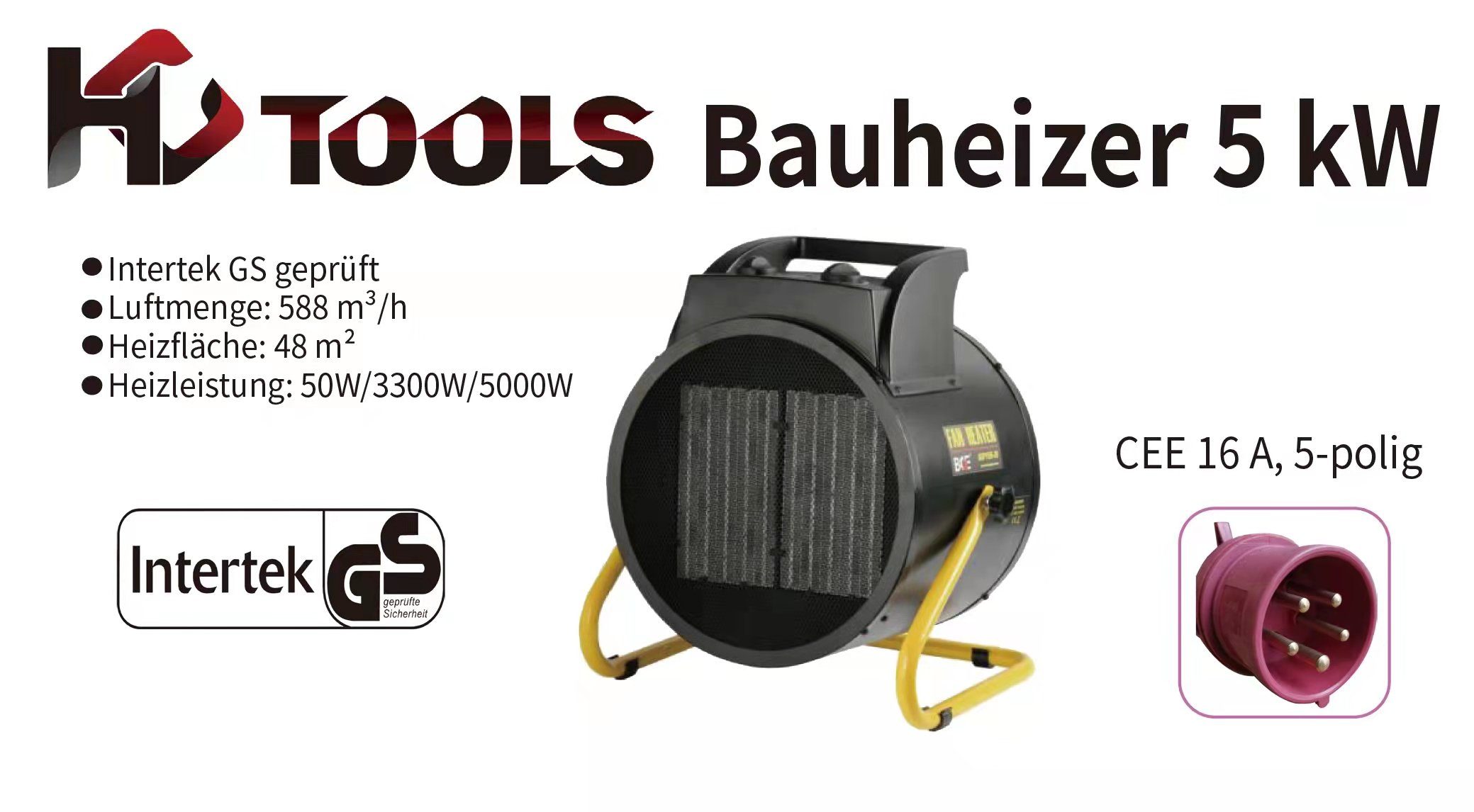 HC Tools Heizgerät Bauheizer 5 kW, 5000 W, Heizstufen