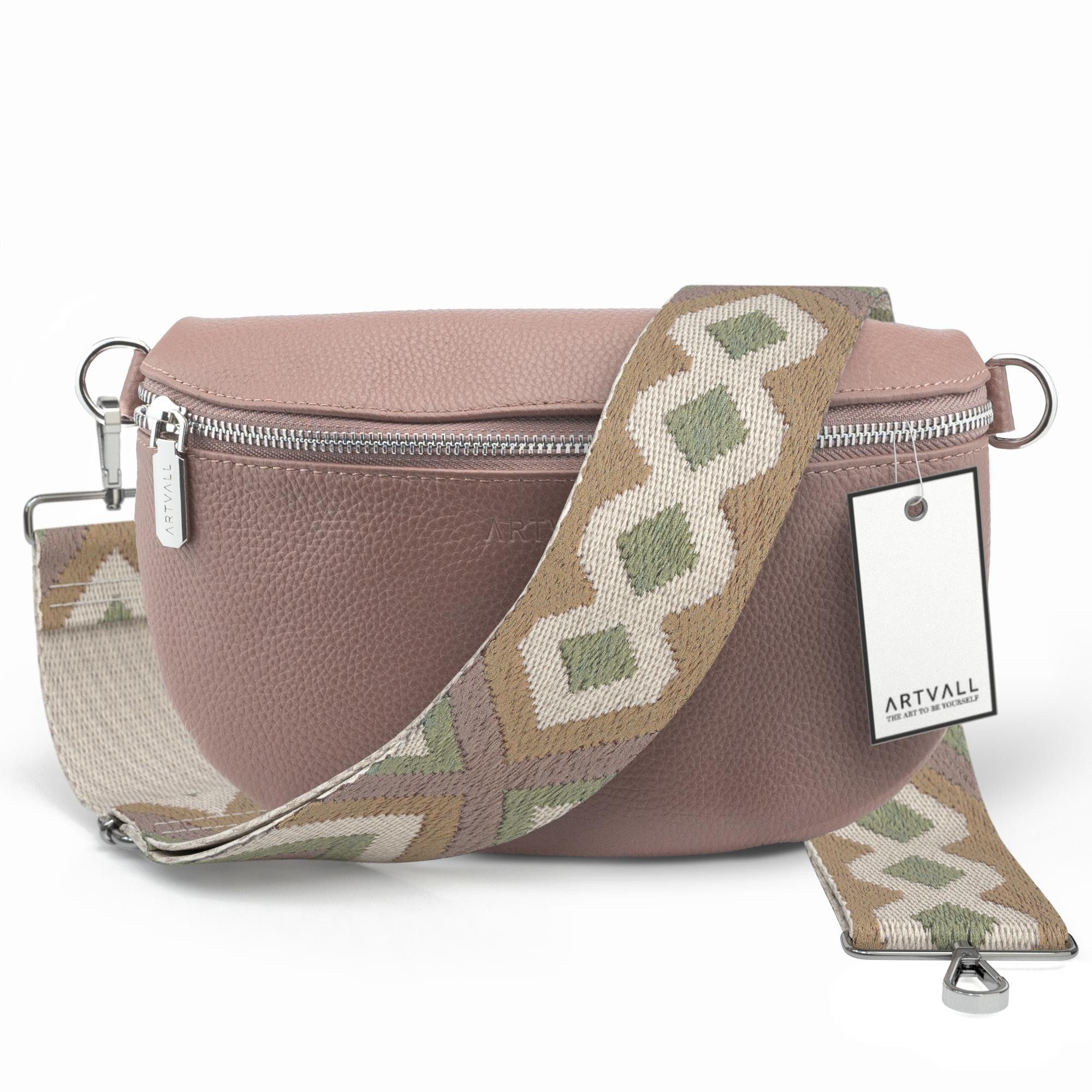 ARTVALL Umhängetasche Echtleder Handtasche Brusttasche Crossbody Rosé (Tasche inkl. Сумкиband), Leder Bauchtasche klein breiter Schulterriemen abnehmbarer Сумкиgurt