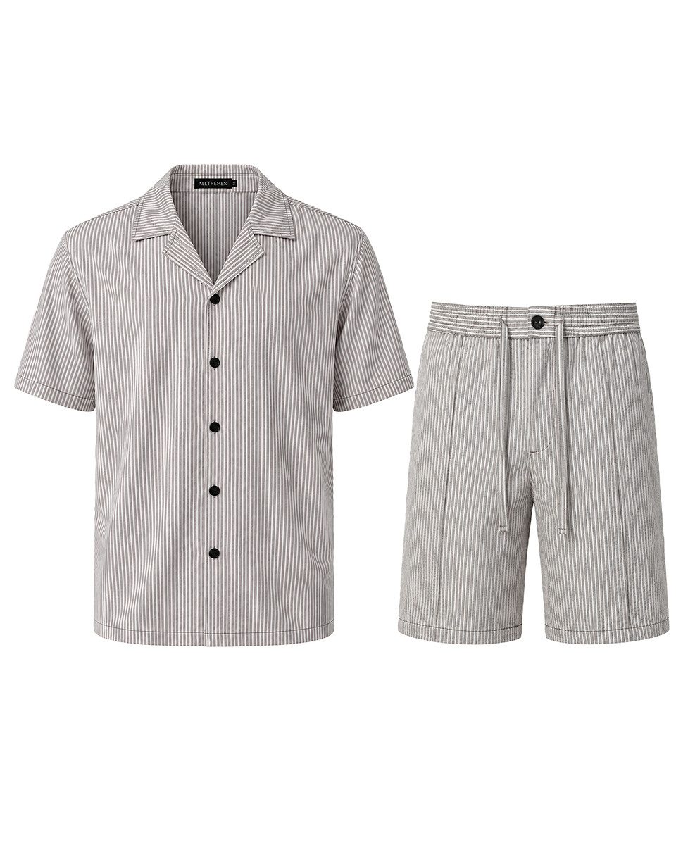 Allthemen T-Shirt T-Shirt & Shorts 2-tlg Herren Strukturiertes Kurzarmhemd - Shorts Set