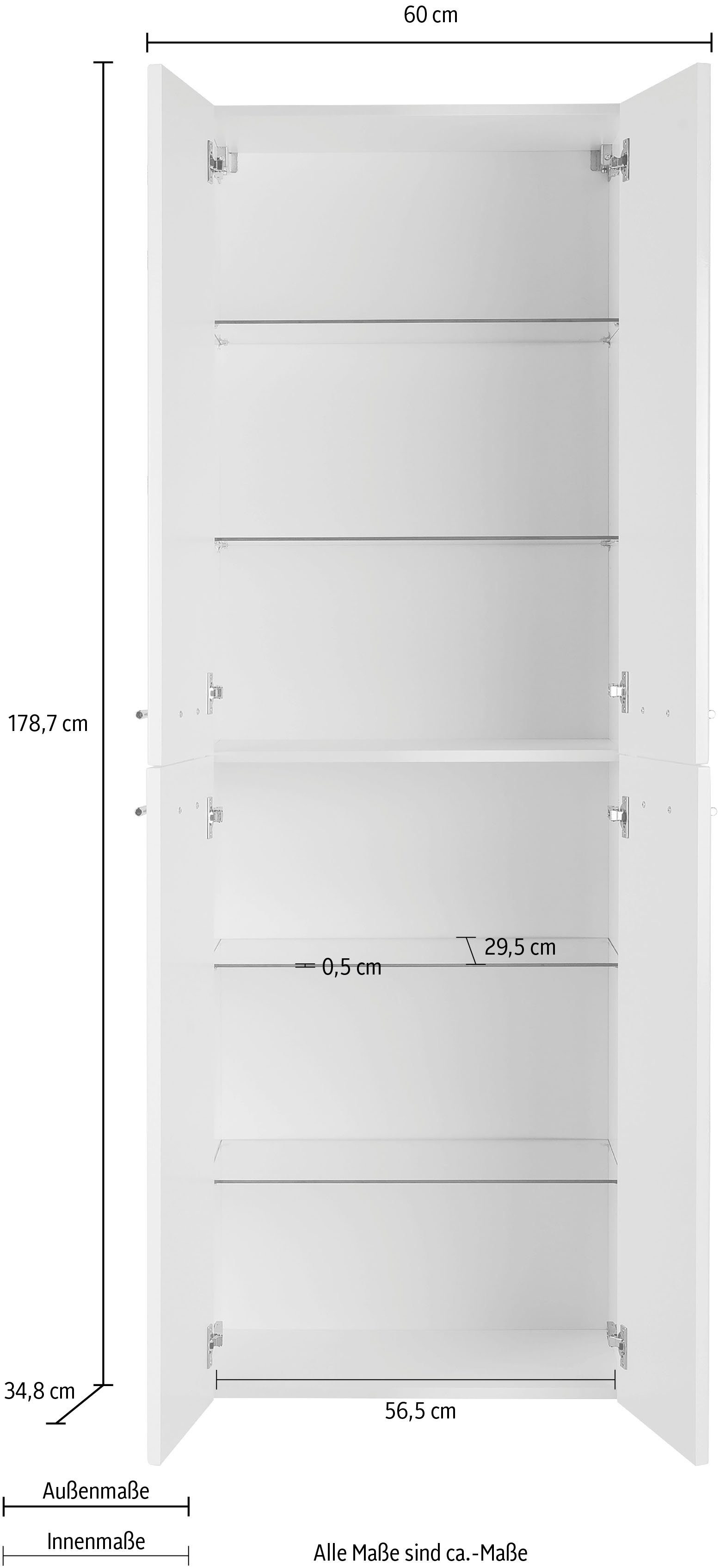 | Hochschrank Struktur weiß weiß 60 Breite MARLIN 3040, cm Struktur Eiche Eiche