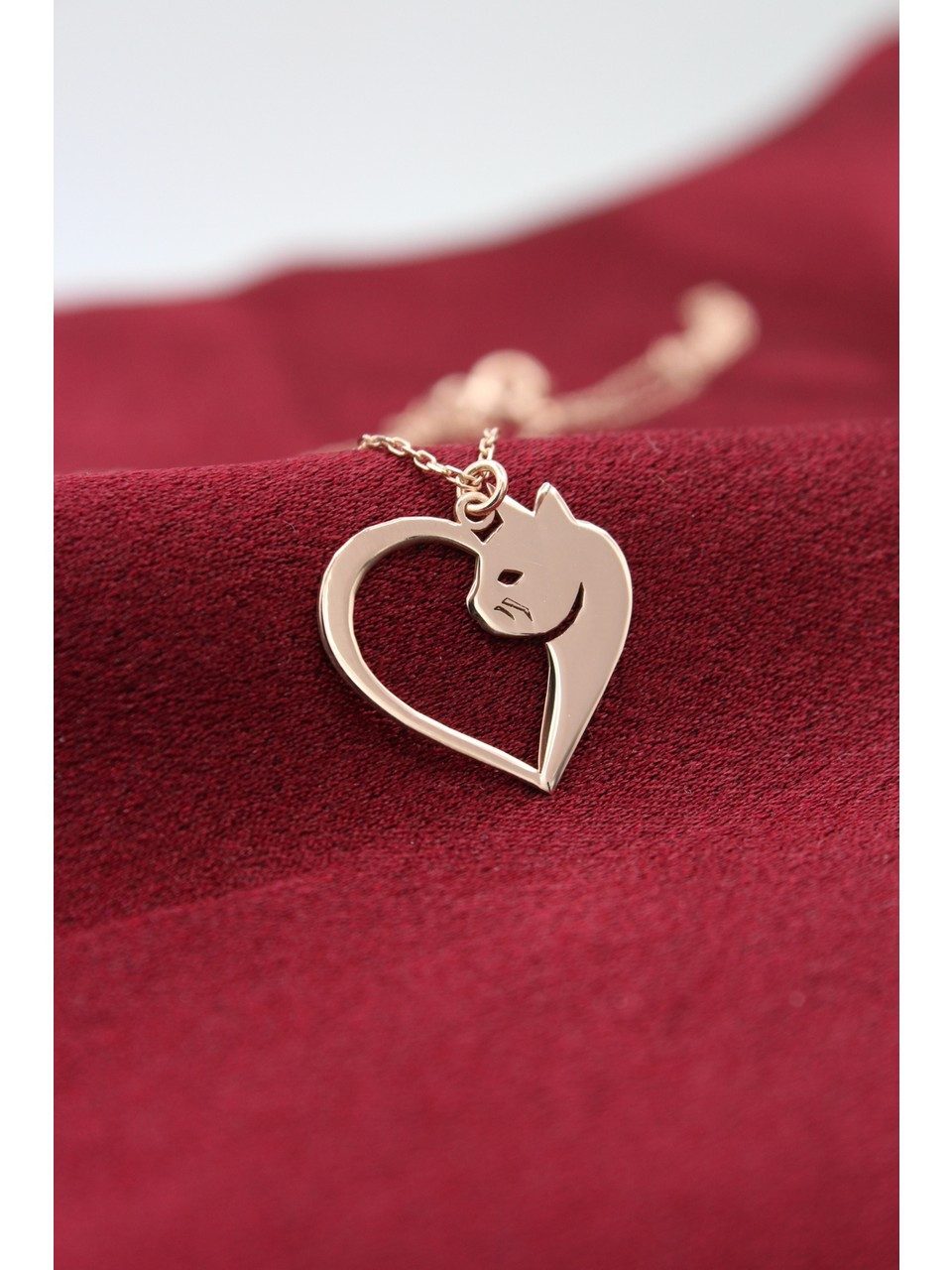 Nisan Kette und Anhänger Set, 925er Silber Roségold Herz-Katze Halskette günstig online kaufen