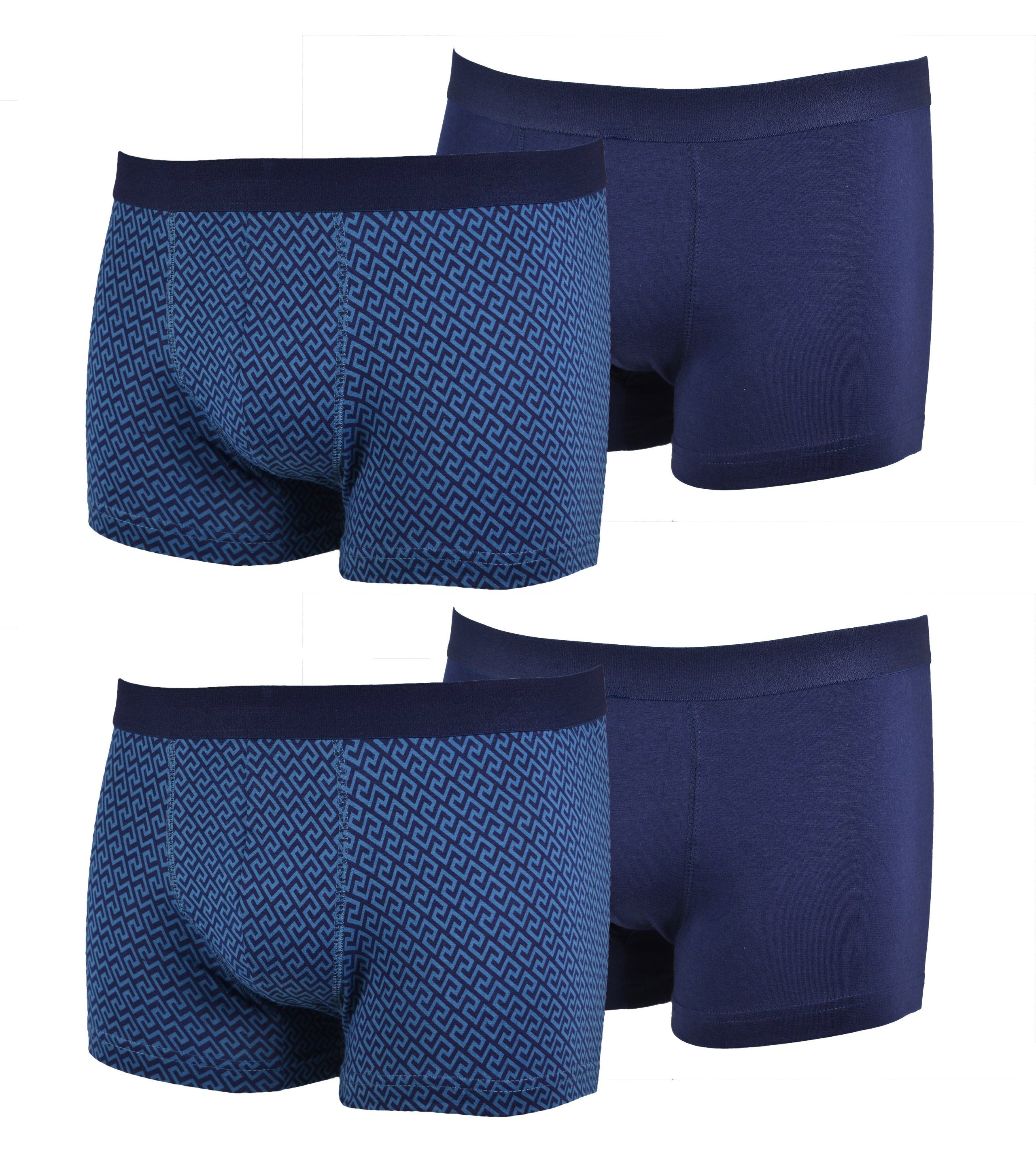 Boxershorts Blauer Boxer Größe 6 eng anliegend Muster + uni im 2er Pack Baumwolle