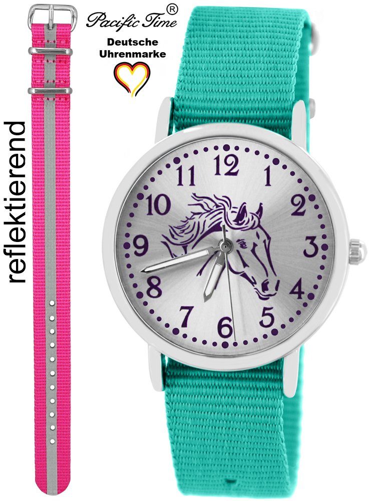 und und Design violett pink Time - Gratis Match Versand Armbanduhr Wechselarmband, Reflektor Pacific Kinder Pferd Quarzuhr Mix türkis Set