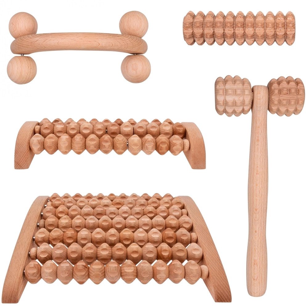 Biodora Beruhigungs- und Entspannungsgerät Biodora Massage-Serie aus Buchenholz – Wellness-Tools & 5er-Set, Maximale Entspannung, Massageroller aus Buchenholz, plastikfreie Alternative