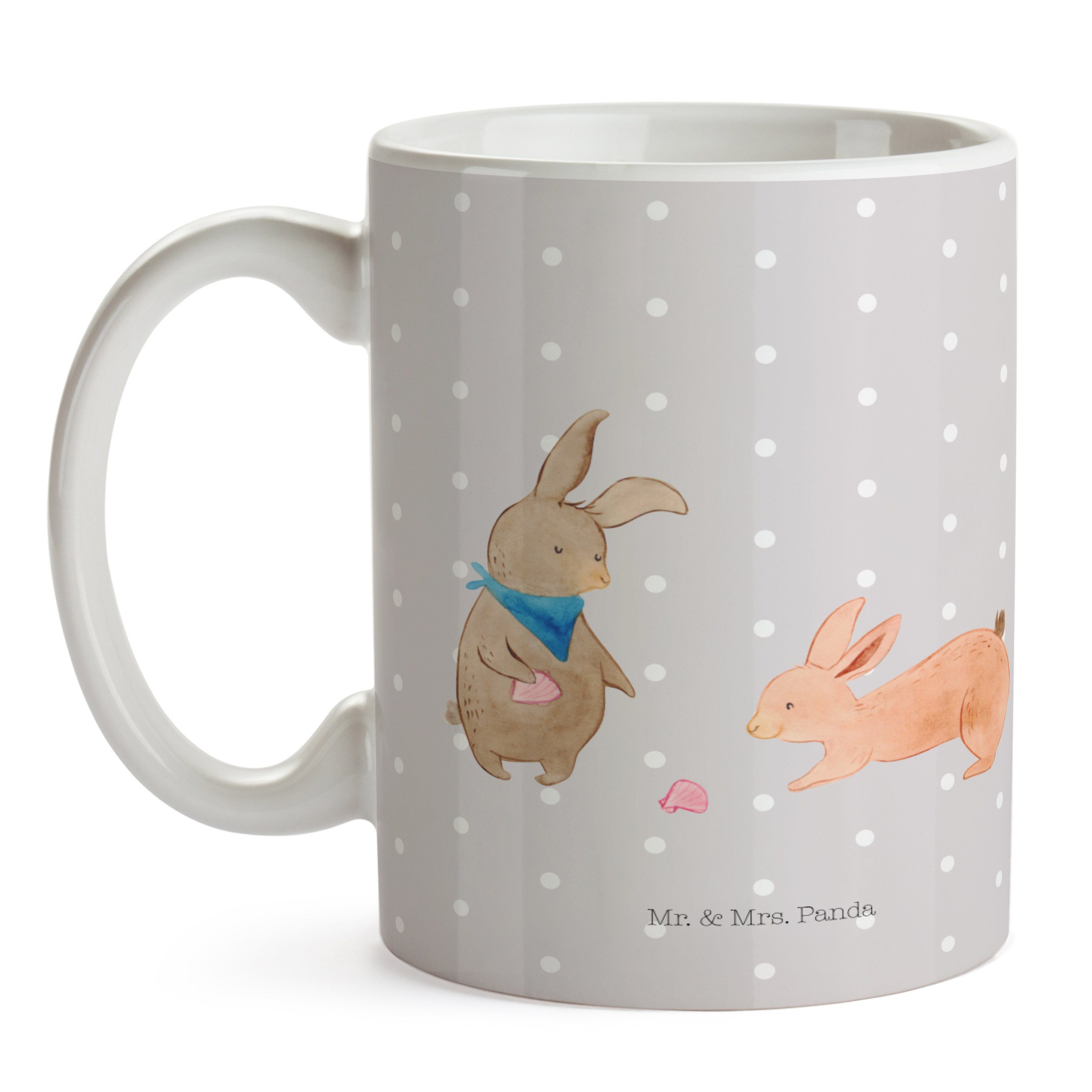 Freundinne, Muschel Strand, Geschenk, Keramik - Mr. Tasse Mrs. & Pastell Teetasse, - Panda Grau Hasen