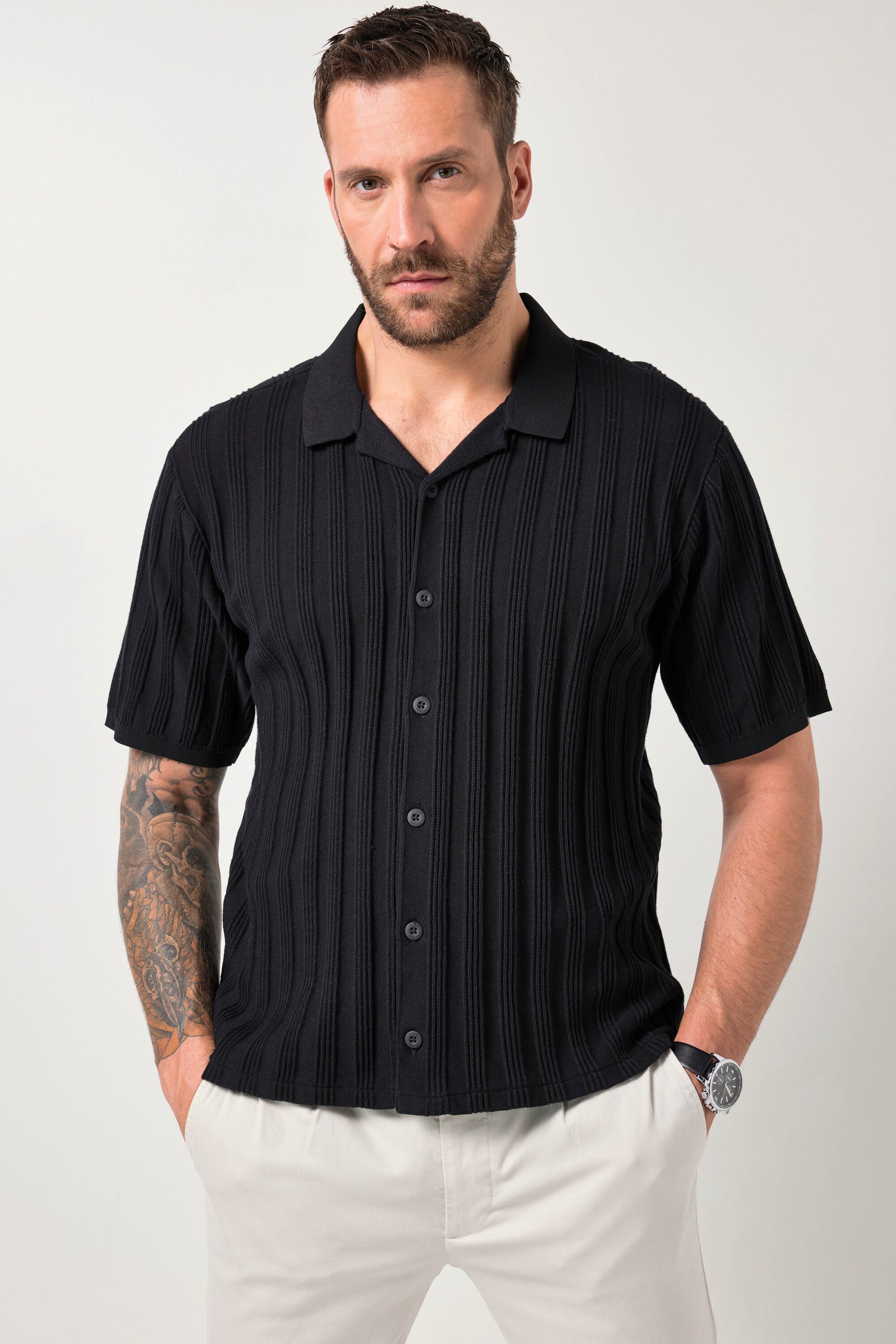 Kurzarmhemd Strickhemd Halbarm Cuba-Kragen Cuba Fit bis 7 XL