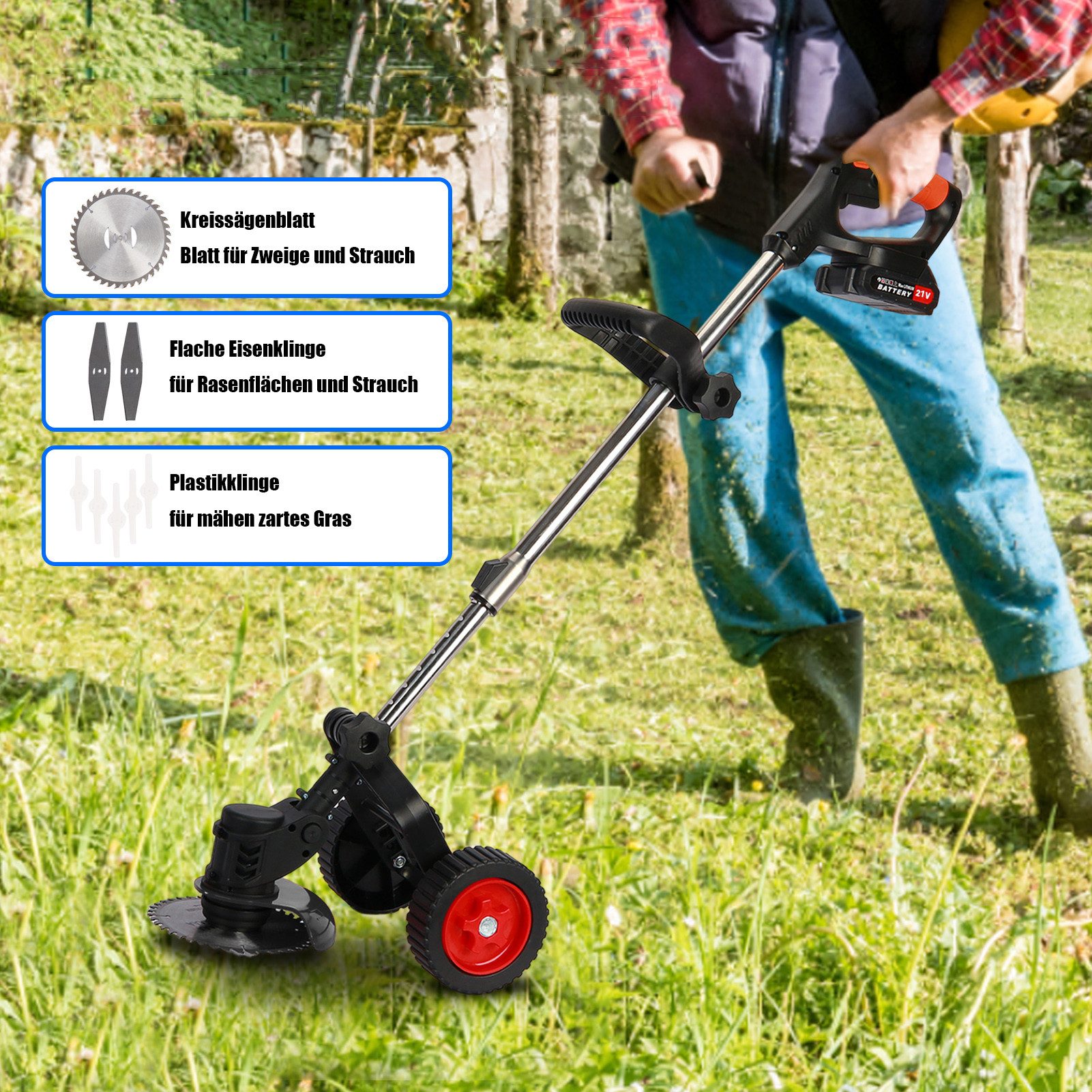 Rutaqian Elektrorasenmäher 3-in-1 Elektrischer Rasenmäher, Akku günstig online kaufen