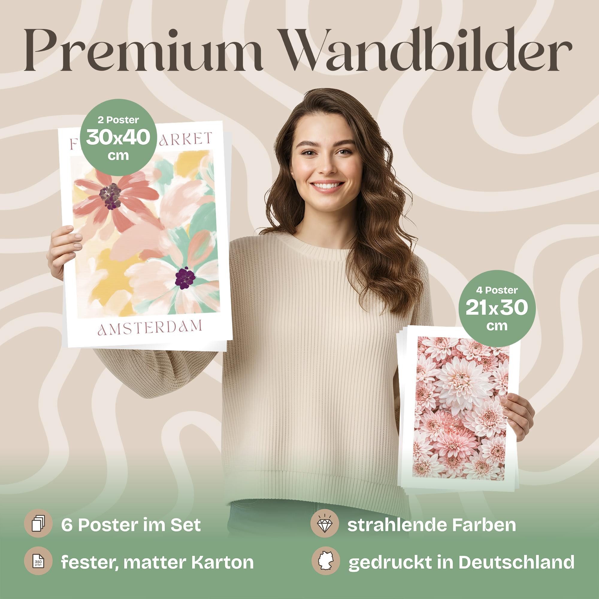 ARTFAVES Bilder-Collage Poster Set Flower Time I mehrteilige Bilderwand I Wandbilder Blumen, (Wandbilder modern, 6 St)