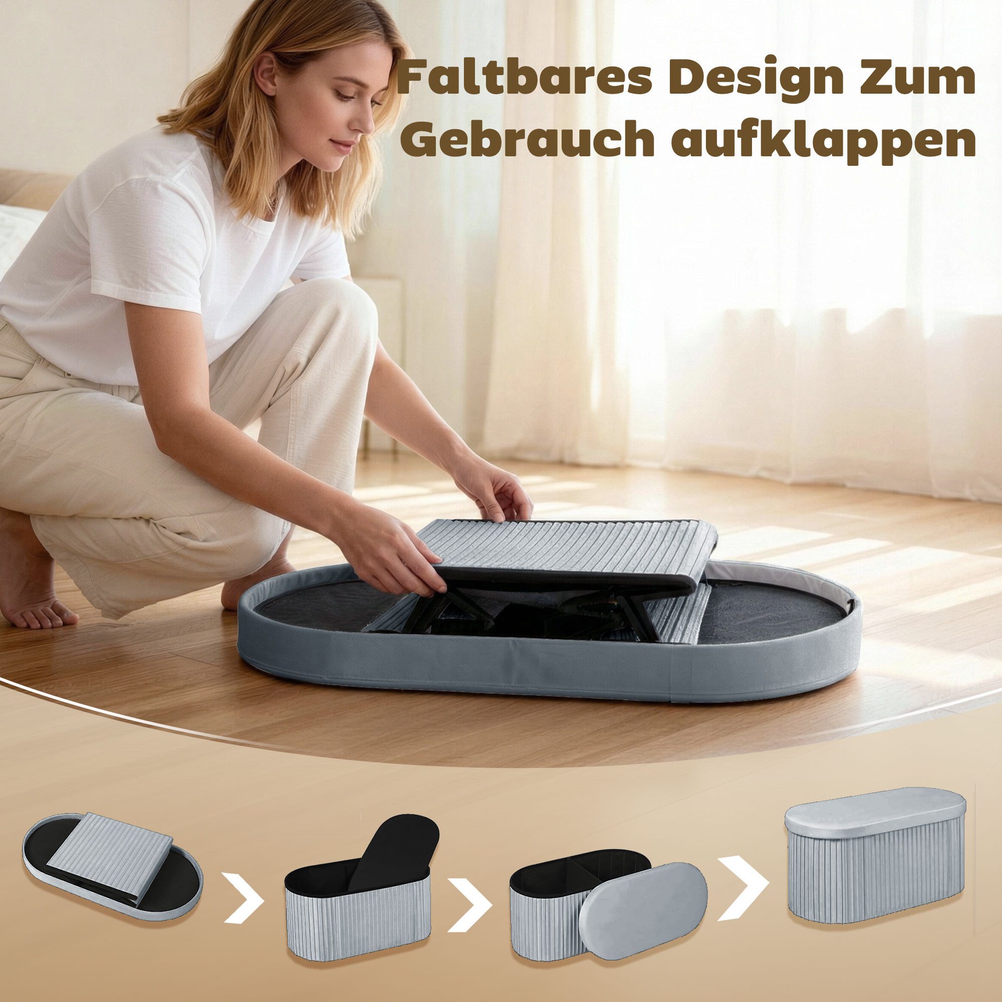 HOMCOM Sitzbank Polsterbank mit Deckel, Sitztruhe für Wohnzimmer, Dunkelgrau (Sitztruhe, 1-St., inkl. Aufbauanleitung), Faltbar, mit Stauraum, Samtoptik – Bild 5 von 5