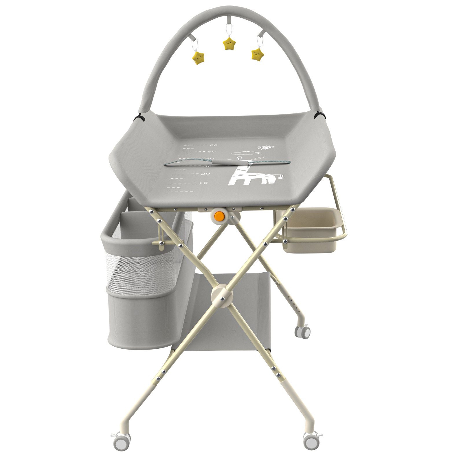 JEOBEST Wickeltisch Mobiler Baby Wickelkombi, 3 in 1 Wickeltisch Klappbar, (1-tlg) mit Sicherheitsgurt Aufbewahrungskorb und Kleiderstange – Bild 3 von 5
