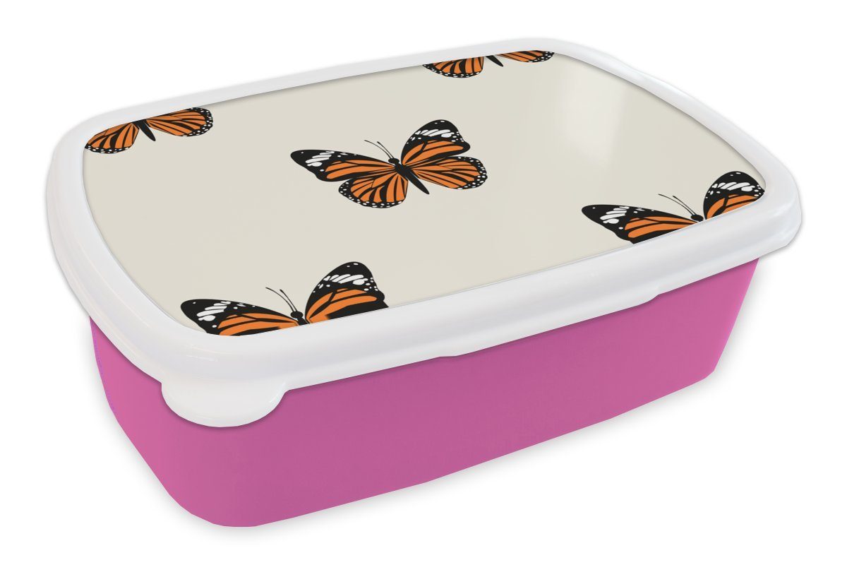 MuchoWow Lunchbox Snackbox, Kinder, für Mädchen, Kunststoff Muster, Insekten Schmetterling Brotbox Brotdose rosa - Erwachsene, (2-tlg), Kunststoff, 