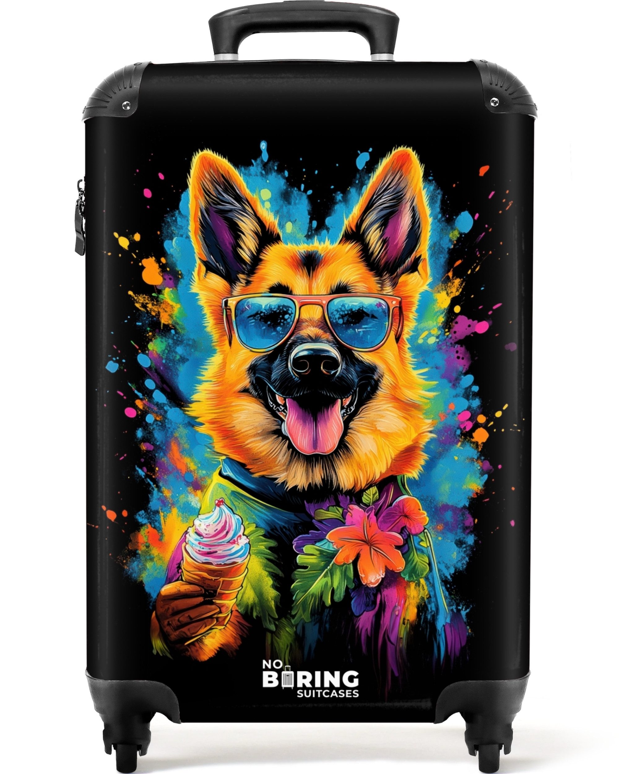 NoBoringSuitcases.com© Hartschalen-Trolley Sommerhund mit buntem Graffiti günstig online kaufen