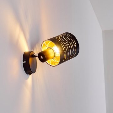 hofstein Wandleuchte »Vigone« verstellbare Wandlampe aus Metall/Kunststoff in Schwarz/Gold, ohne Leuchtmittel, E14, Wandspot in Gitter-Optik mit An-/Ausschalter