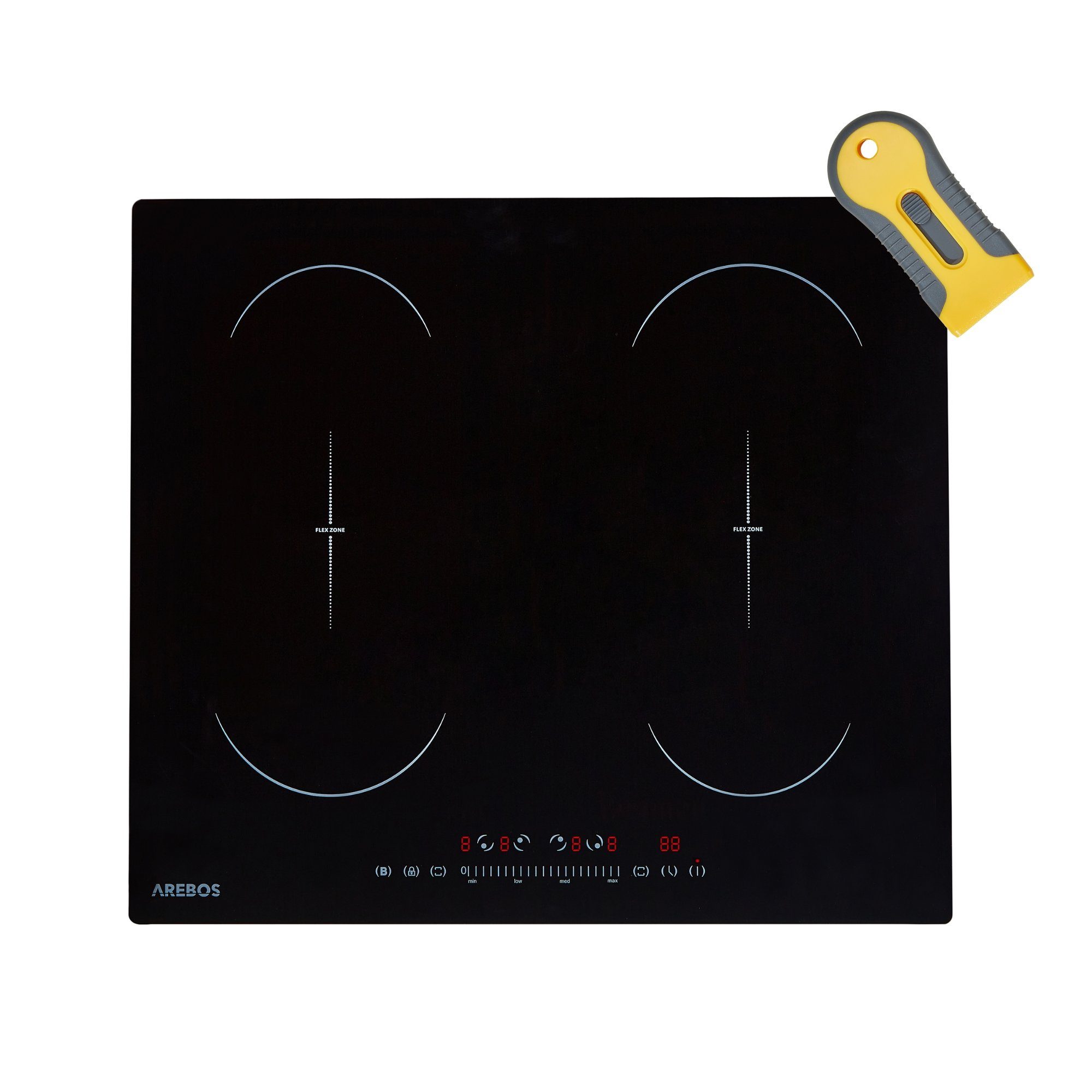 Arebos Flex-Induktions-Kochfeld 7200 W, 4 Kochfelder 2 Flexzonen, 59 cm, Autark AR-HE-IDFR, mit Sensor Touch, Timer, Kindersicherung & Überhitzungsschutz