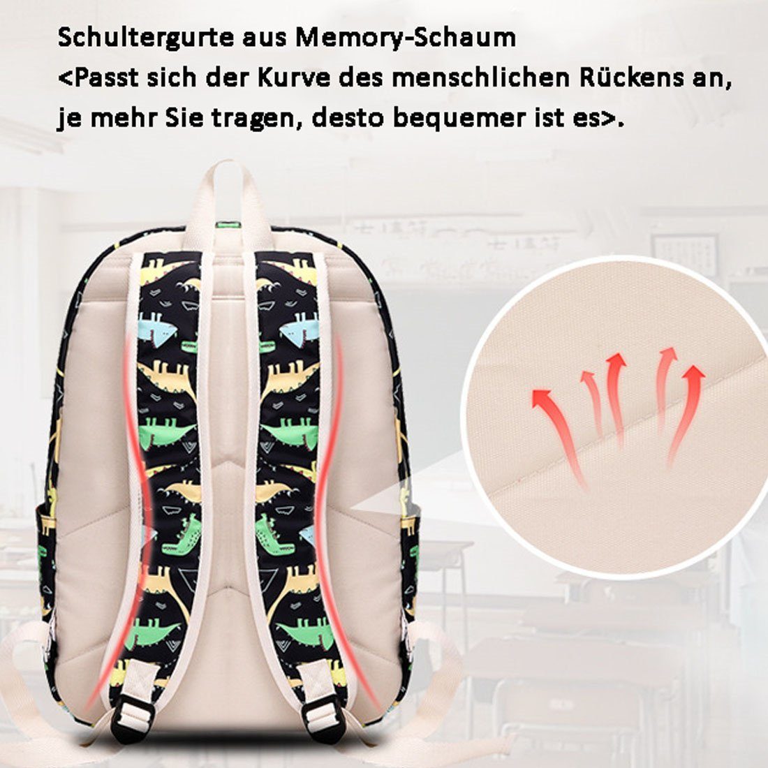 Schulrucksack Cartoon grün Umhängetasche 3er Lunch Bag, Kinder Set, Student DÖRÖY Schultasche