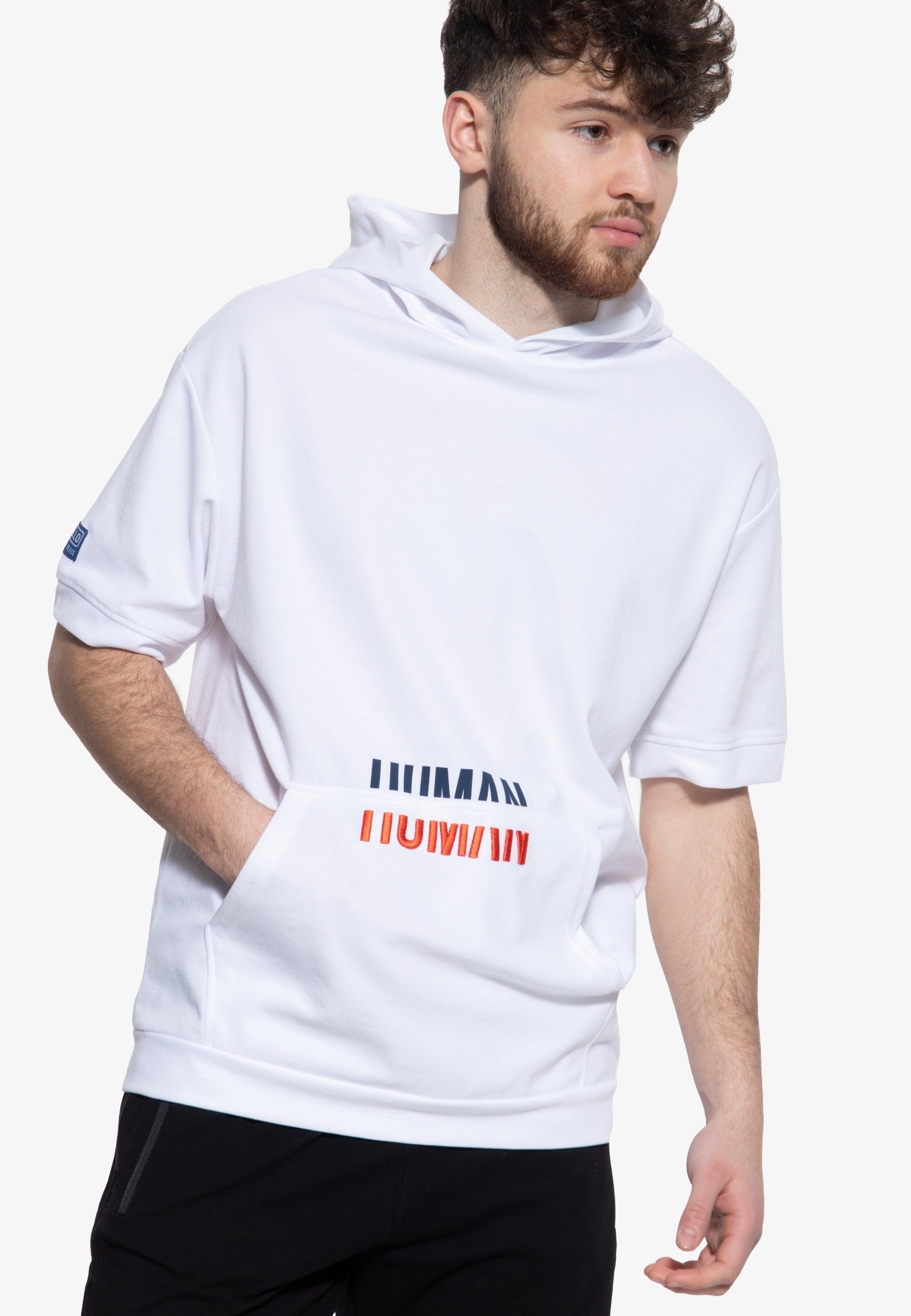 TOMMY LIFE Oversize-Shirt HUMAN mit Kapuze und Kängurutasche weiß