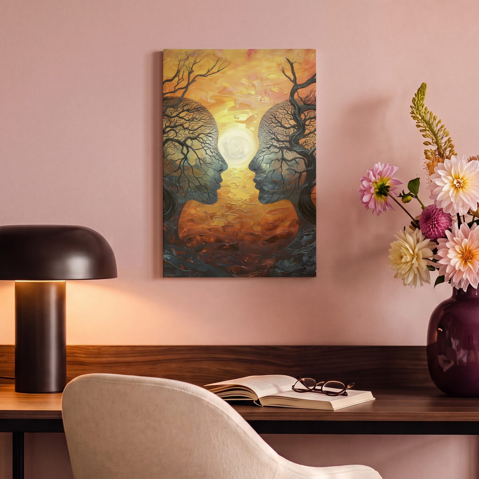 OneMillionCanvasses® Leinwandbild Bäume - Gesichter - Sonne - Kunst, Fotodruck (1 St), Leinwand Canvas Wandbild, Wanddekoration 20x30 cm – Bild 4 von 5