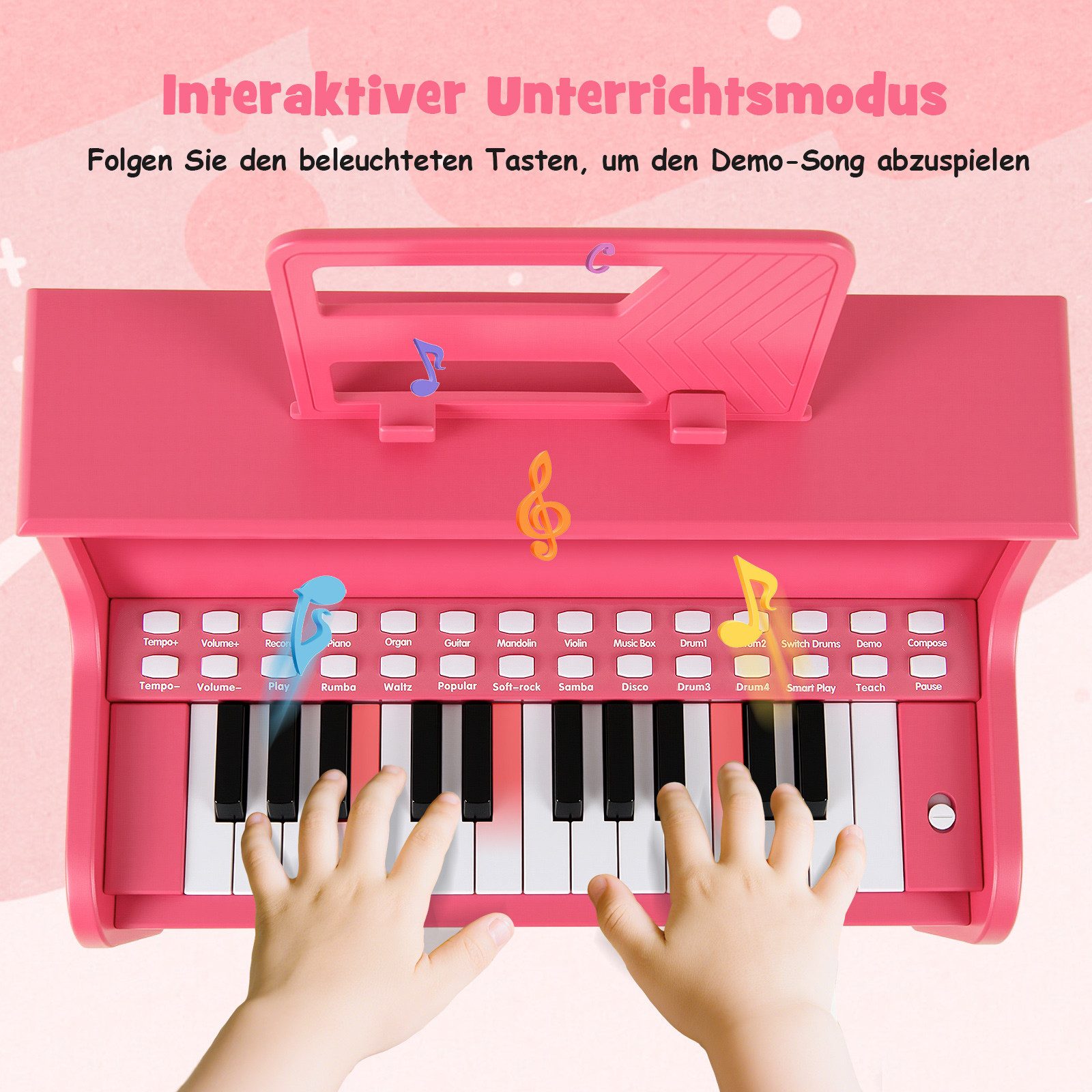 COSTWAY Spielzeug-Musikinstrument, 25-Tasten-Kinderklavier mit Hocker & Notenhalter