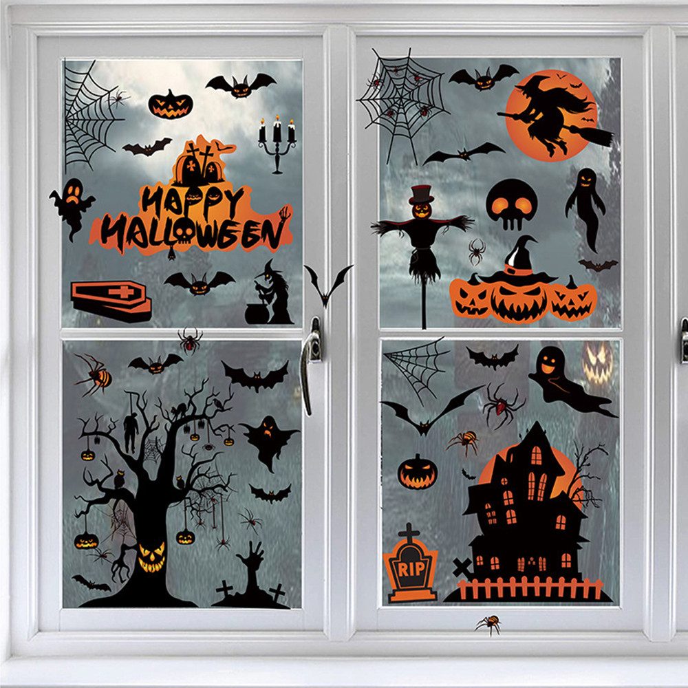 Bomiclss Fensterfolie 15 Stück Halloween Fensterbilder,Halloweendeko Fenstersticker