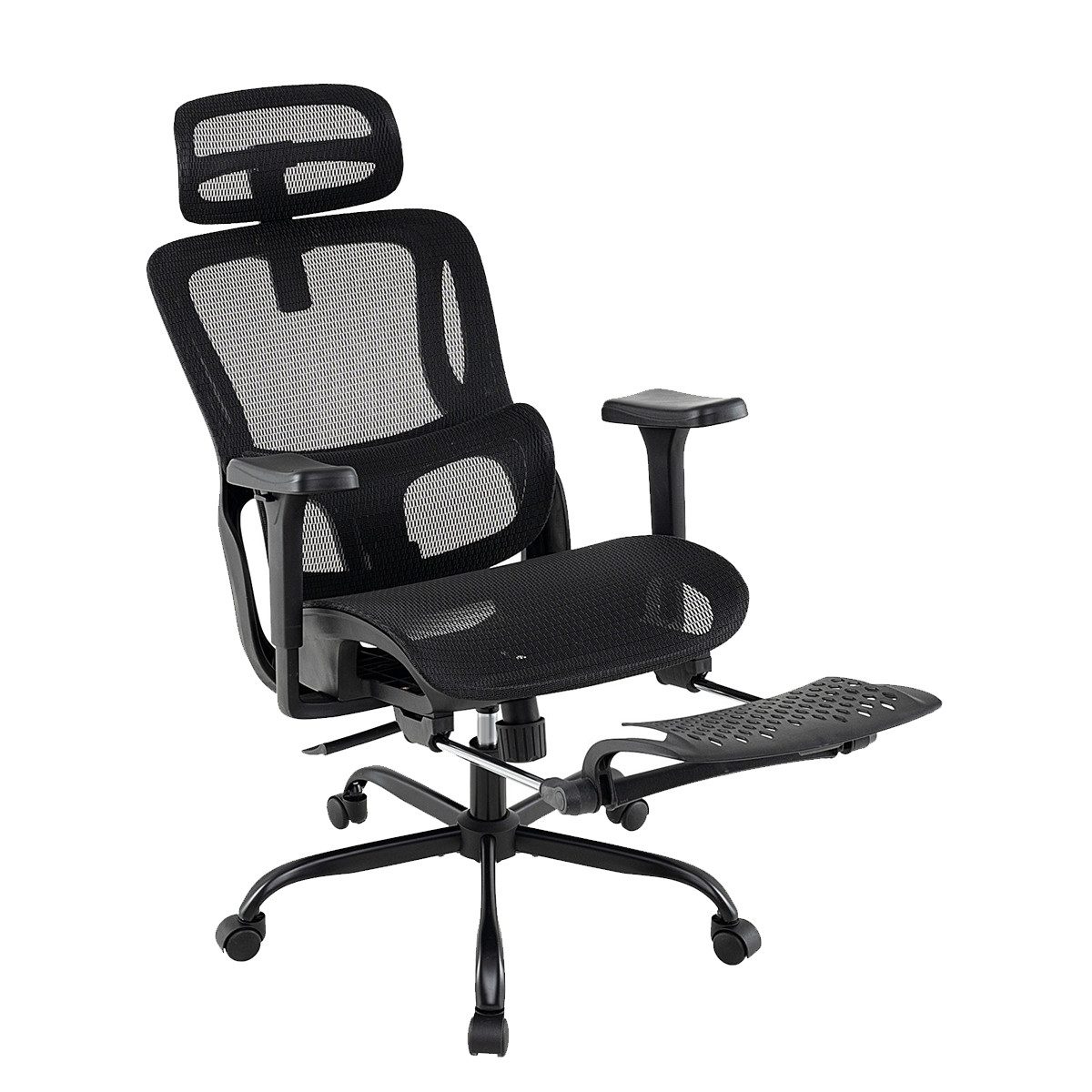 COSTWAY Bürostuhl, Ergonomisch bis 150 kg, mit Armlehnen, schwarz