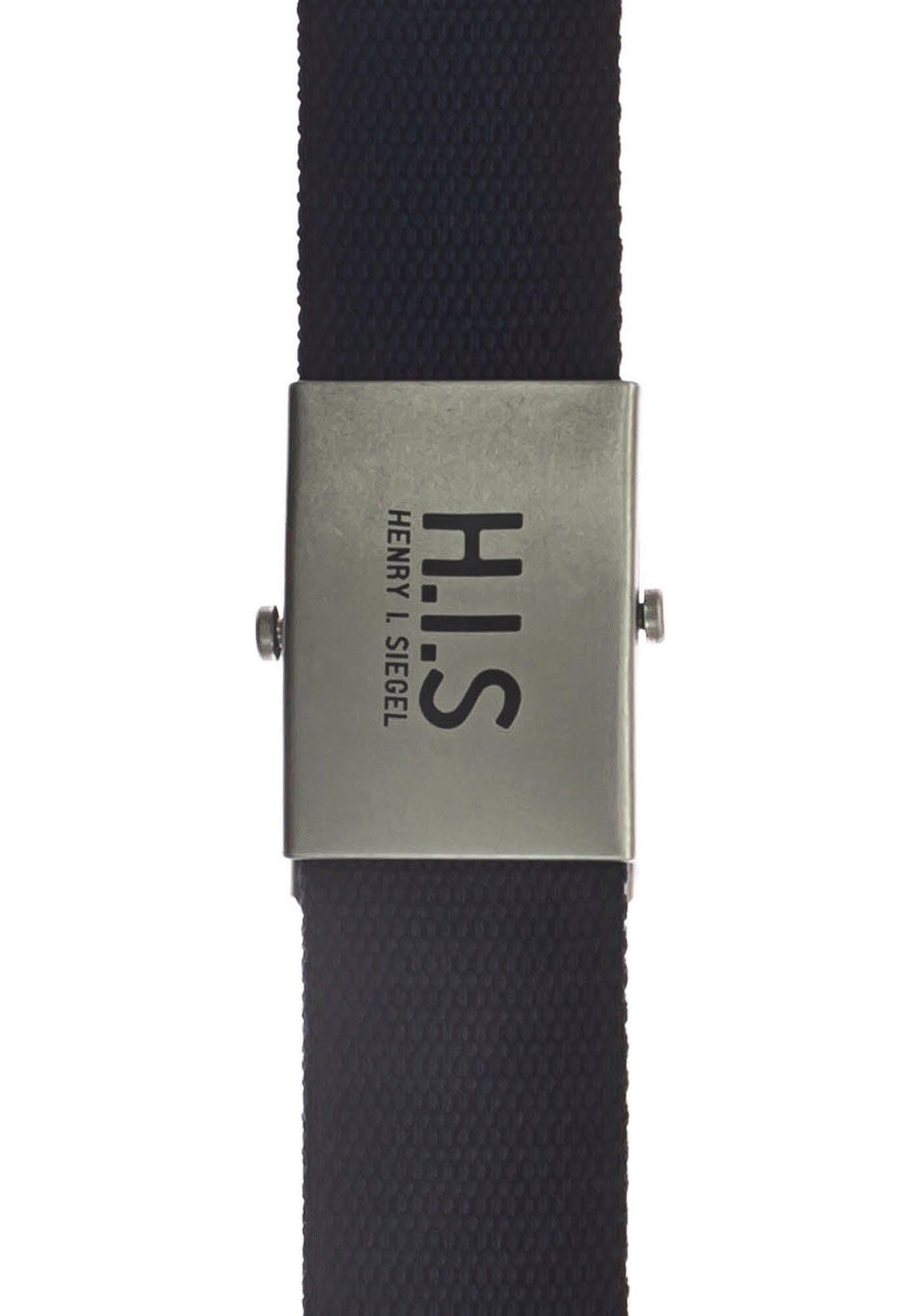 H.I.S Stoffgürtel Bandgürtel mit H.I.S navy auf Koppelschließe der Logo