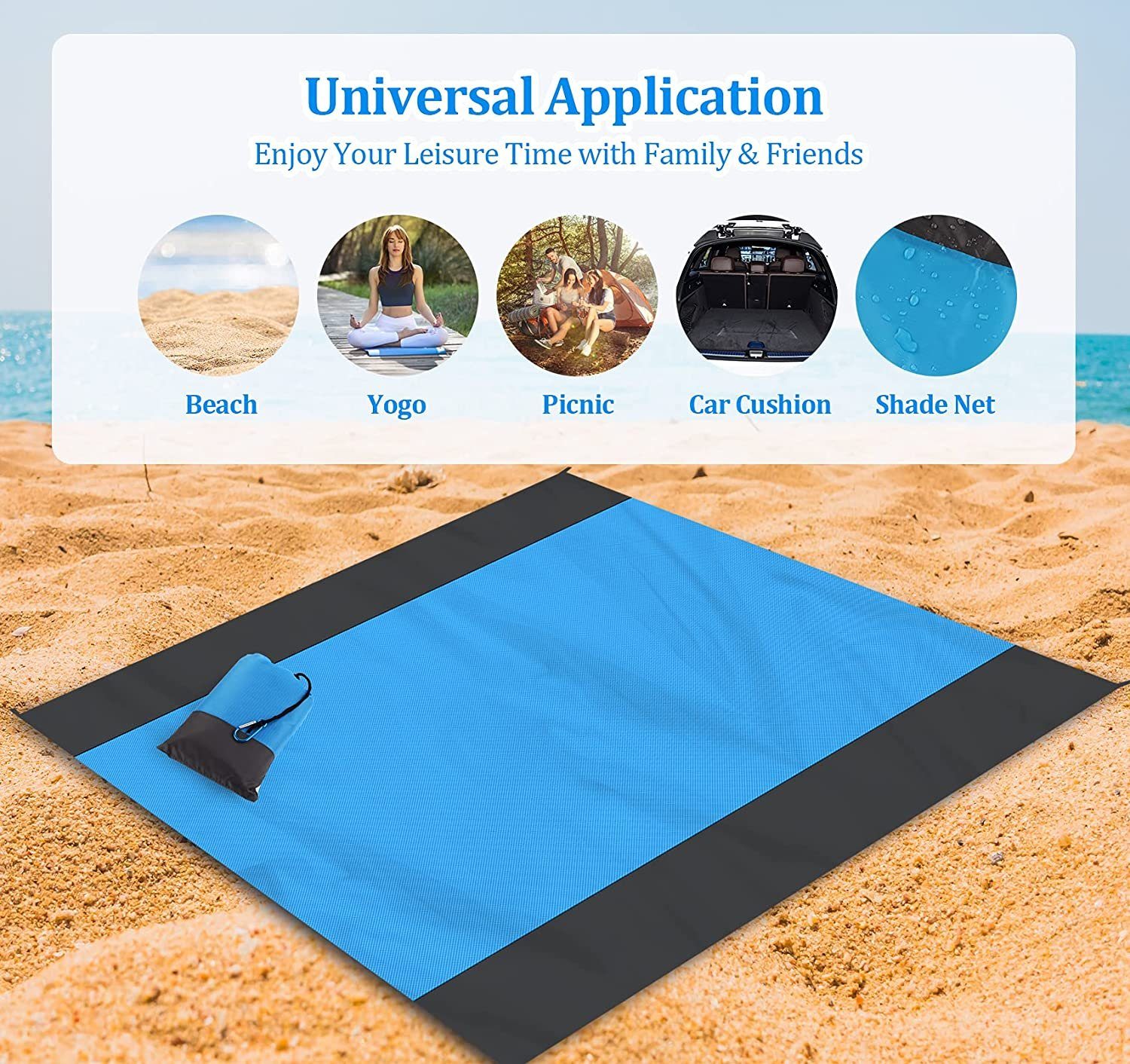 Blau Sandabweisend Person 200 Picknickdecke Übergroße für Wasserdicht, cm 4-6 Trocknen Stranddecke Ultraleicht Homewit, 210 Strandmatte x Schnelles Campingmatte
