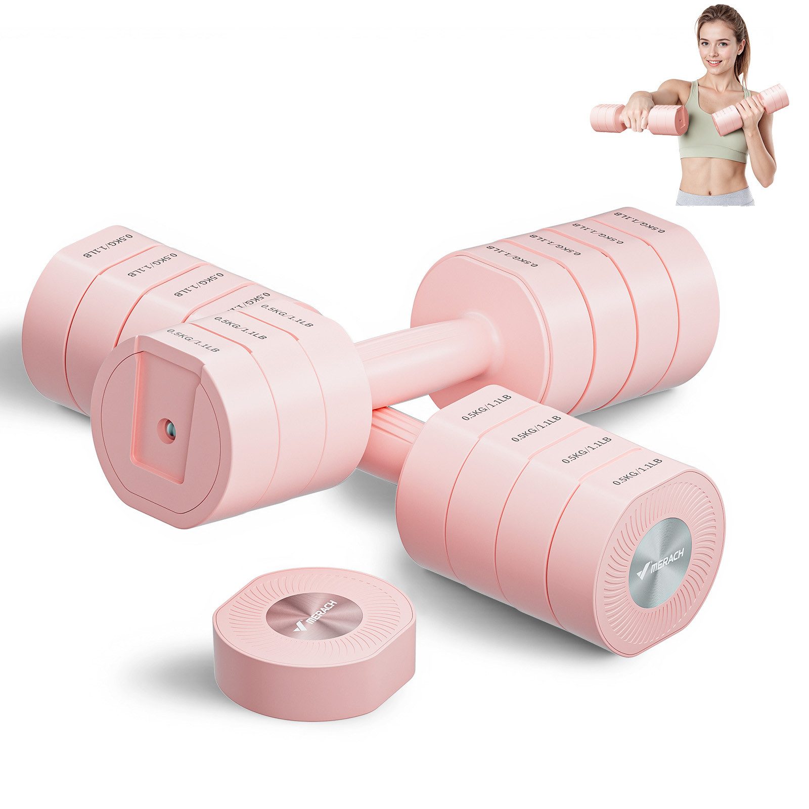 MERACH Hantel 4 in 1 Hanteln Set Verstellbar, Fitness Hanteln für Zuhause, (Kurzhanteln 2er Set, Hanteln Frauen Set, 1-4KG Gewichte Verstellbare Hanteln, Gewichte Hantel), Dumbbell Set für Krafttraining, Fitness, Home Gym, Geschenk