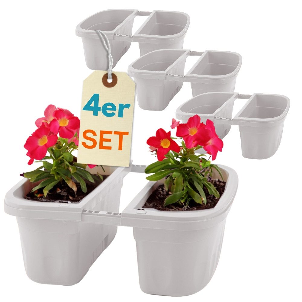 GarPet Blumenkasten 4er Set Blumenkasten Beidseitig Geländer Wasserspeicher Weiß 40 cm
