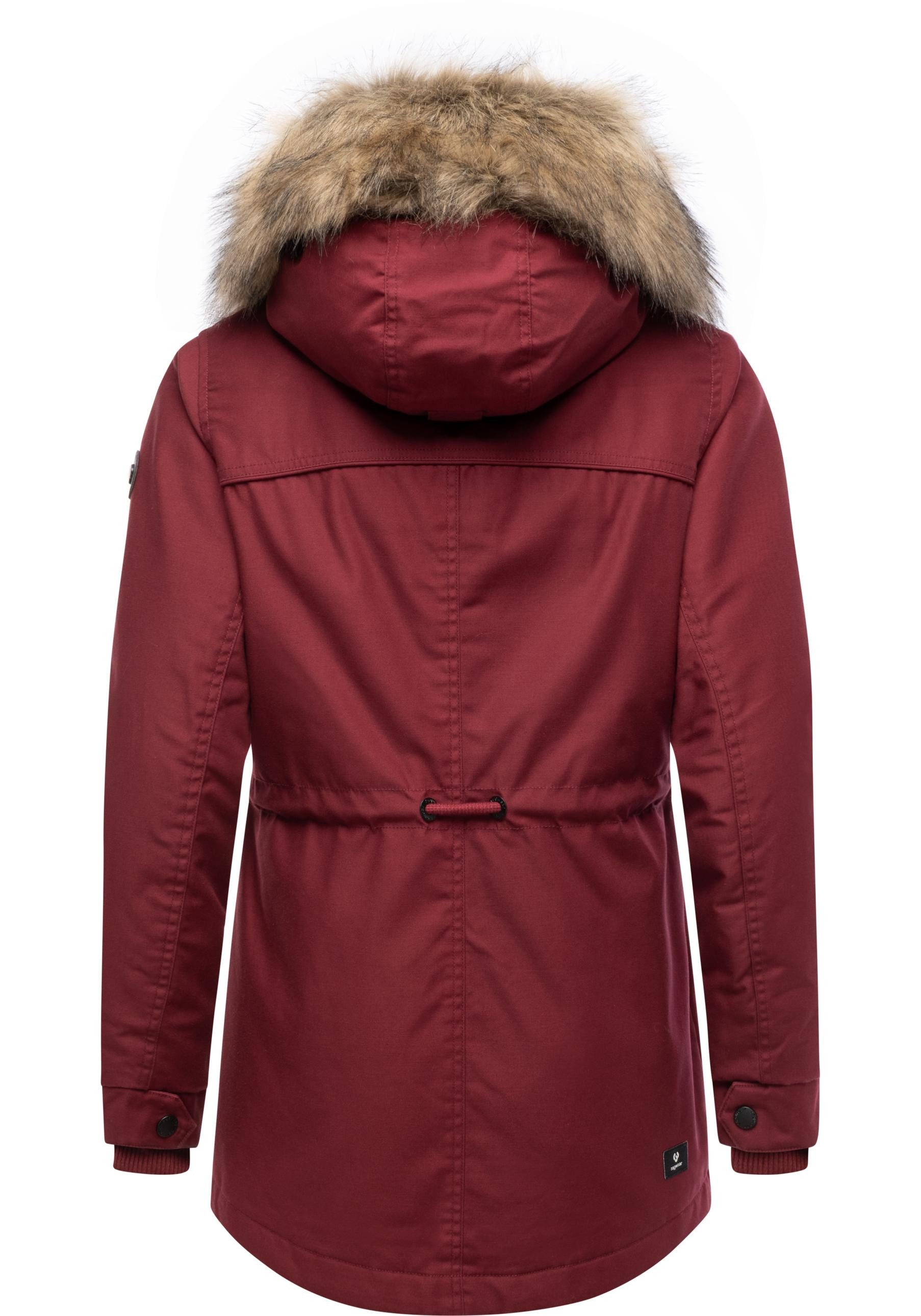 Ragwear Winterjacke Tawny Short YOUMODO Warme Jacke mit großer Kapuze und Kunstfellkragen