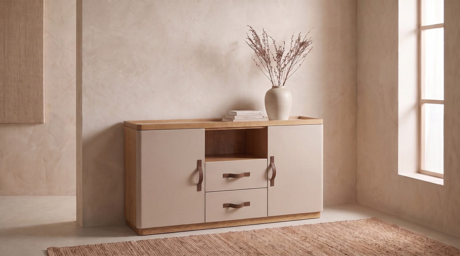 KAWOLA Sideboard FLORIANA Sideboard – Eichenoptik und weiße Fronten, Sideboard Holz natur/weiß