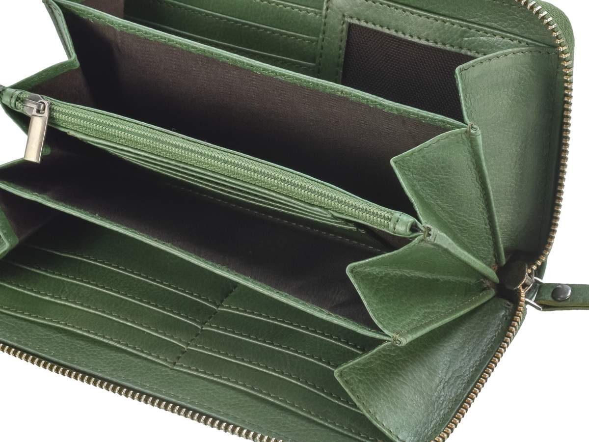 Kartenfächern, 12 Reißverschluss große Geldbörse Greenburry Damenbörse, Washed, mit green Portemonnaie emerald Soft