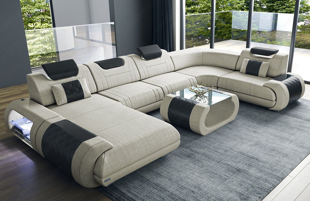 Sofa Dreams Wohnlandschaft Polster Stoff Sofa Rimini U Form H Strukturstoff Stoffsofa, Couch wahlweise mit Bettfunktion