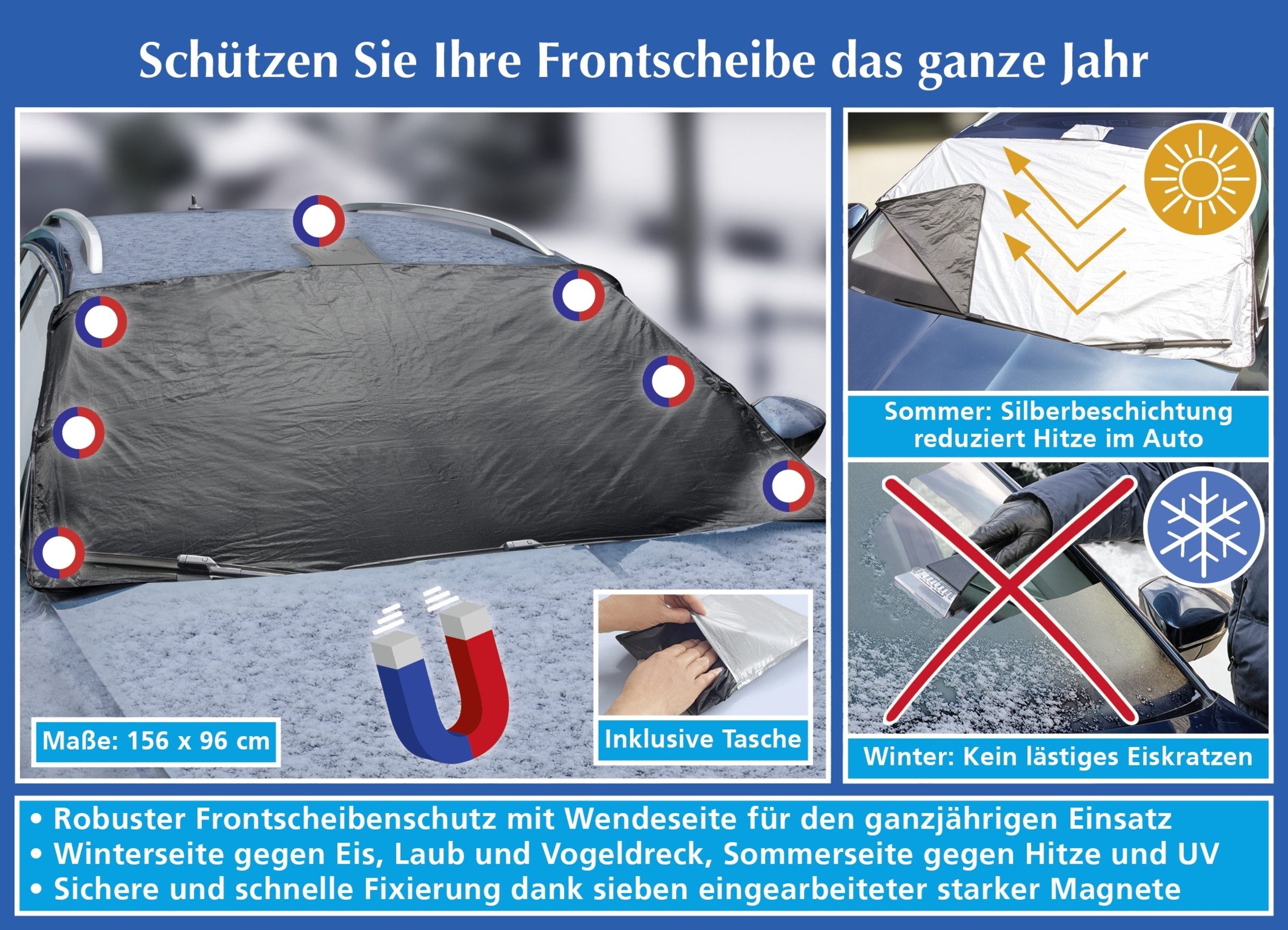 Maximex Frontscheibenabdeckung Frontscheibenschutz magnetisch Maße 156 x 96 cm, 156.00 x 96.00 cm, (1-St)