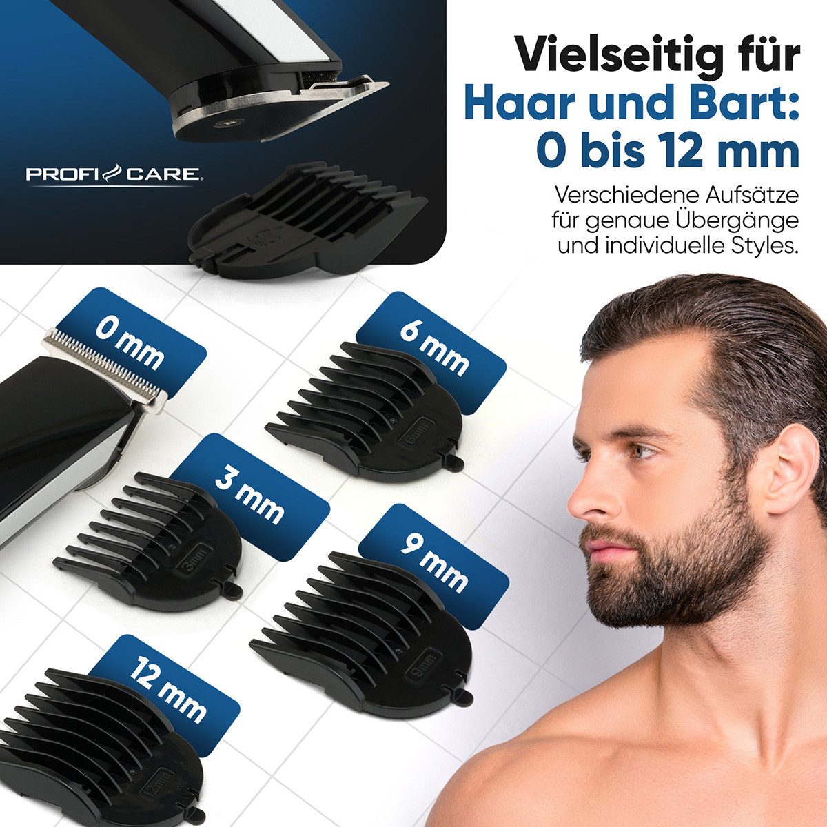 ProfiCare Haar- und Bartschneider PC-HSM/R 3051, Haarschneidemaschine 0, 3, 6, 9, 12mm Länge