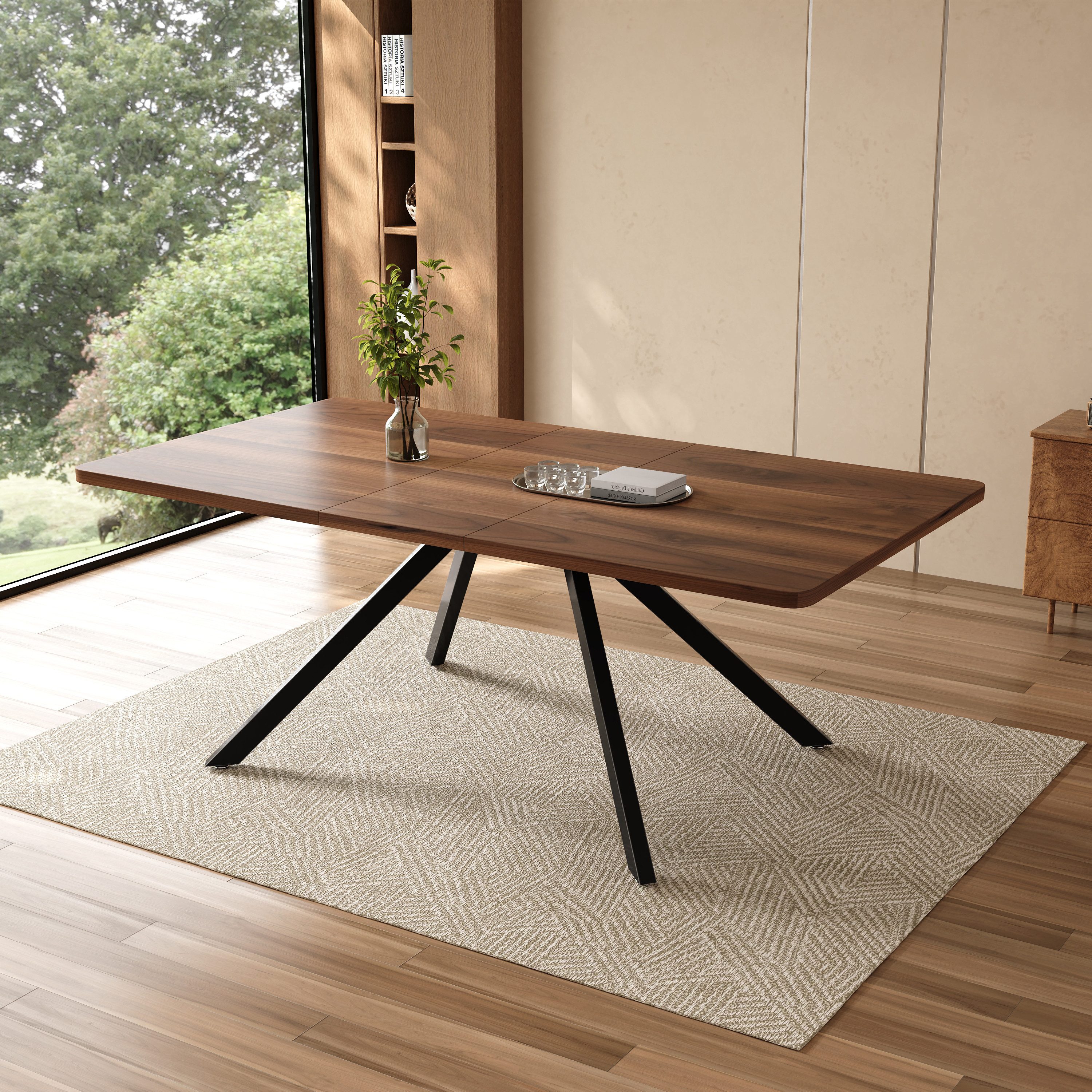 KLAM HOME Esstisch Großer Ausziehtisch Mit 3 Längen 160 Bis 240 Cm Für 6-10 Personen (Esstisch In Nussbaum Optik Mit Stabilen Metallbeinen), Praktischer Küchent – Bild 5 von 5
