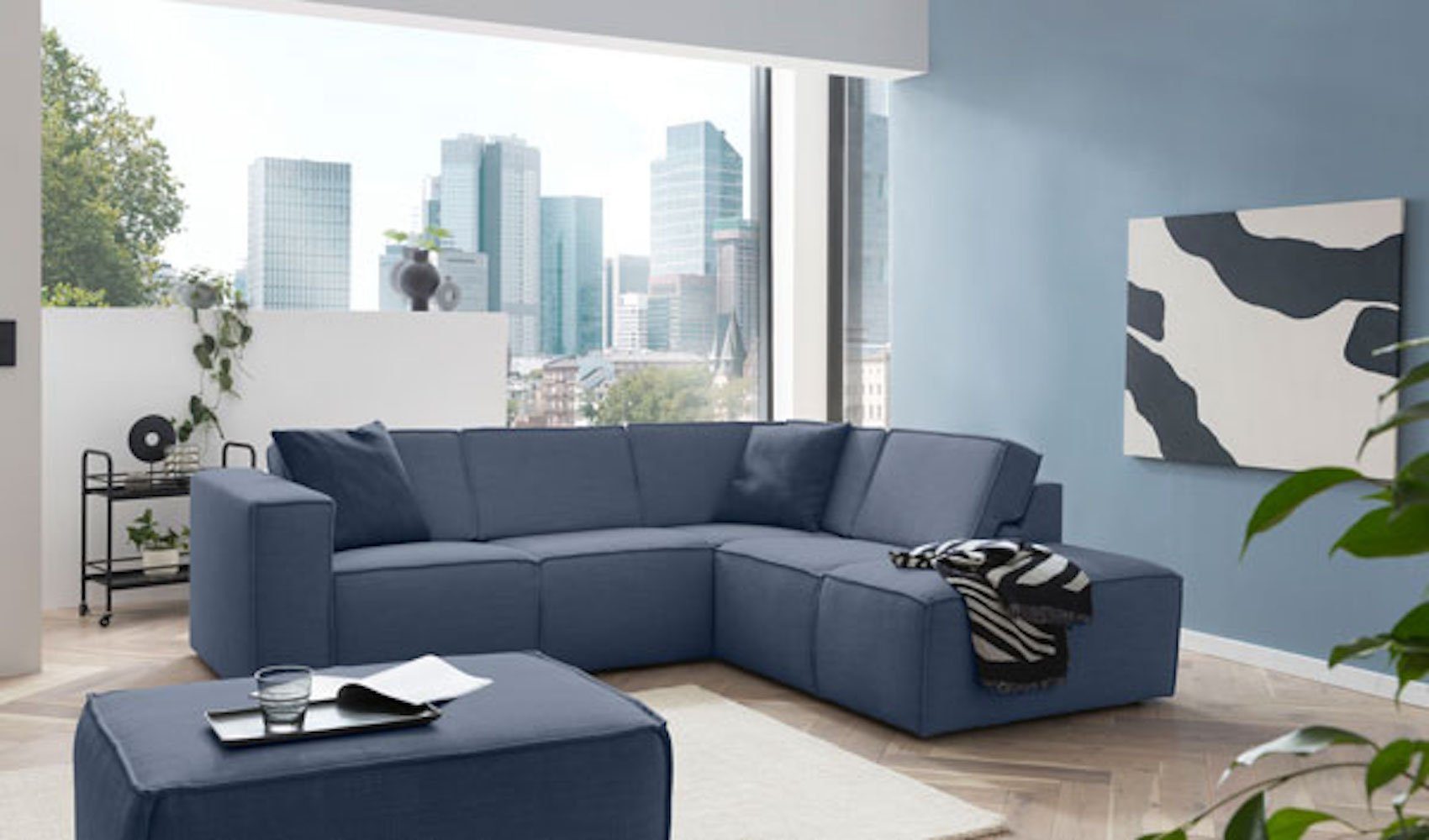 Feldmann-Wohnen Ecksofa Doha, 275x220x80cm rechts blau mane